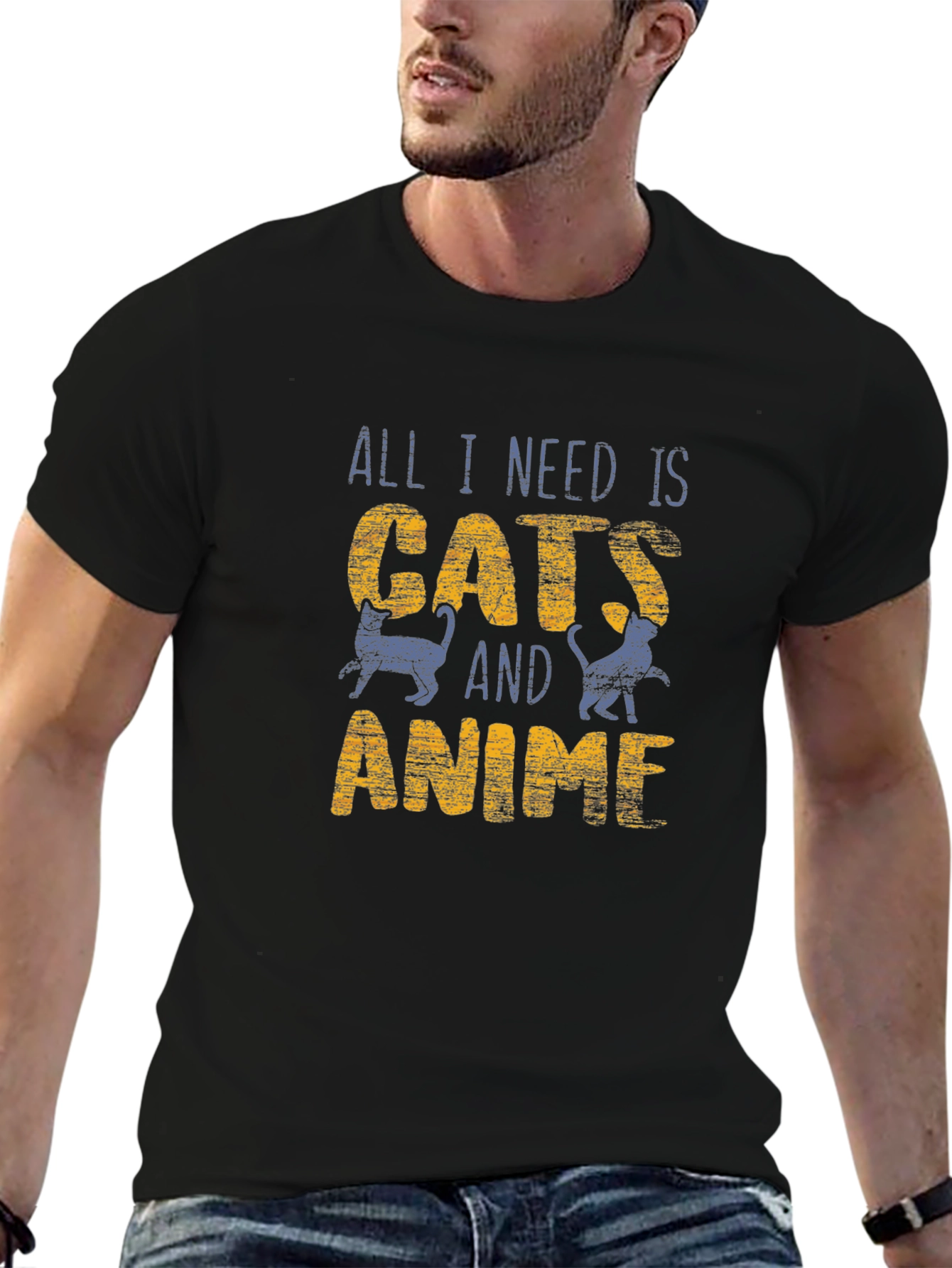 Cats and Anime Graphic Tee - Novelty T-Shirt