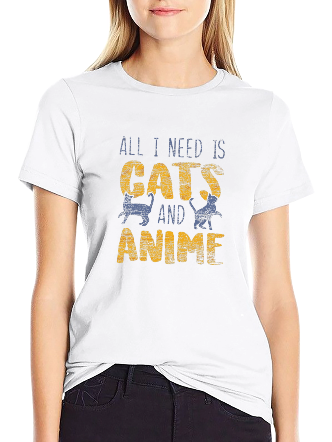 Cats and Anime Graphic Tee - Novelty T-Shirt