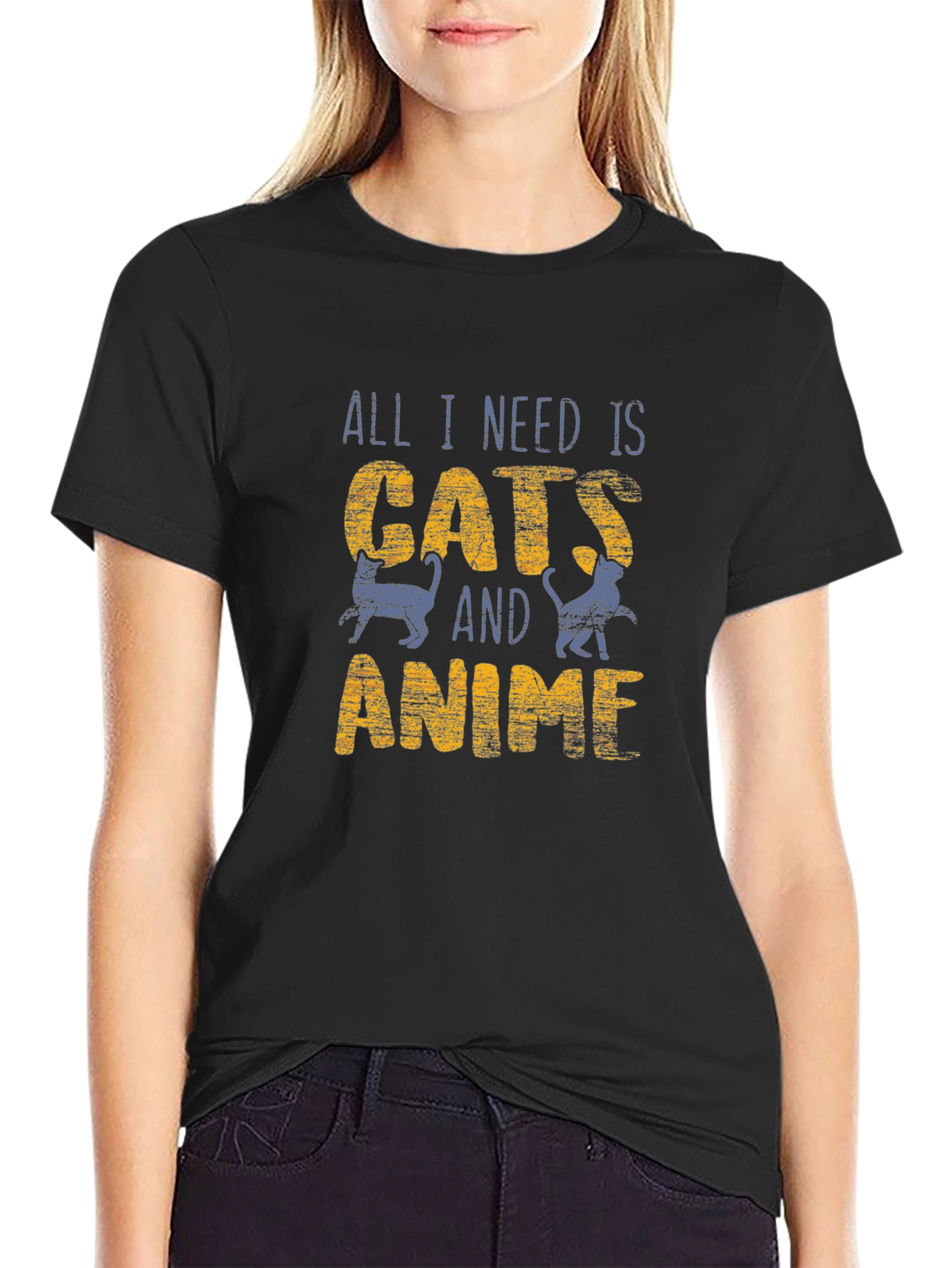 Cats and Anime Graphic Tee - Novelty T-Shirt