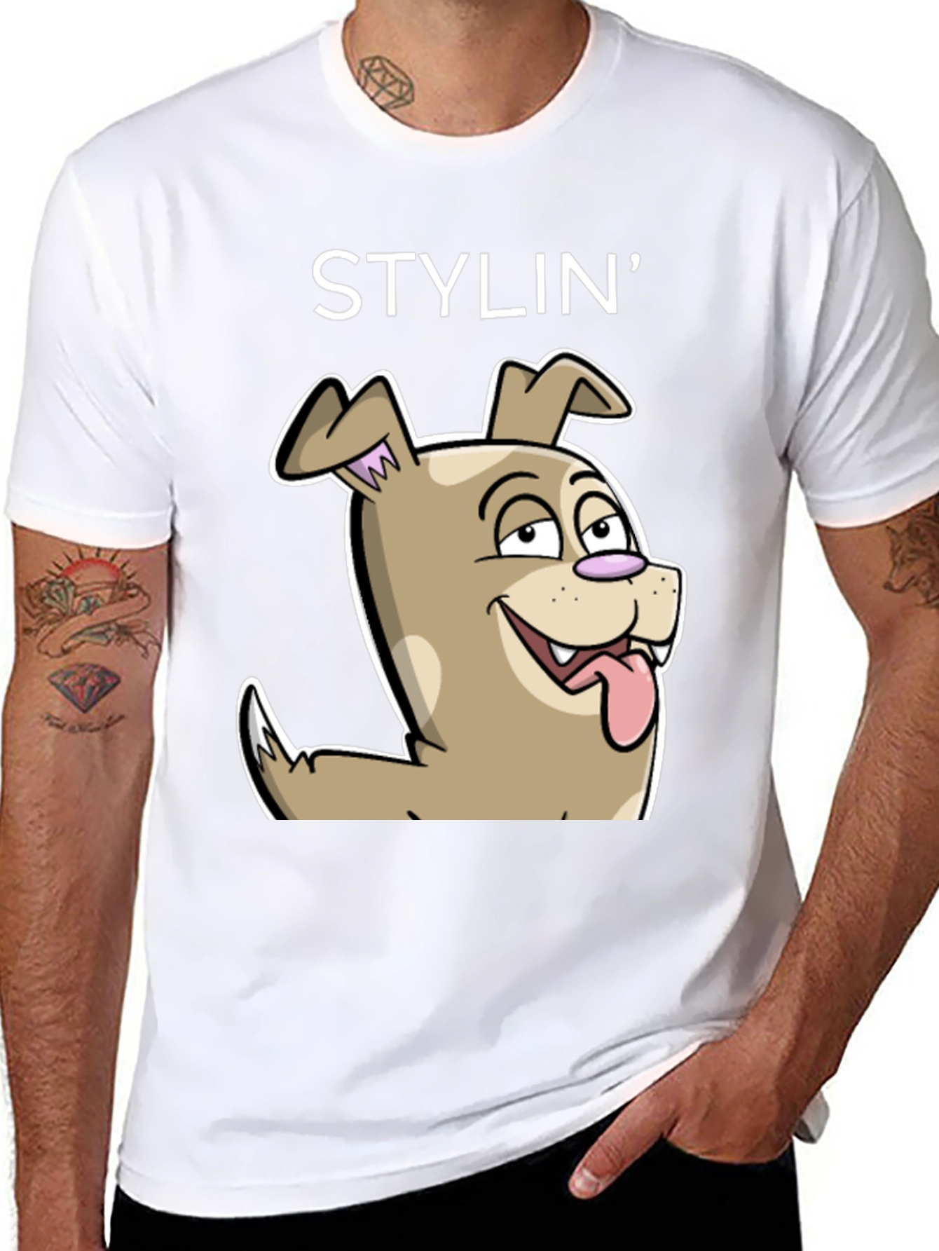 Stylin Dog Cartoon Graphic Tee - Unisex