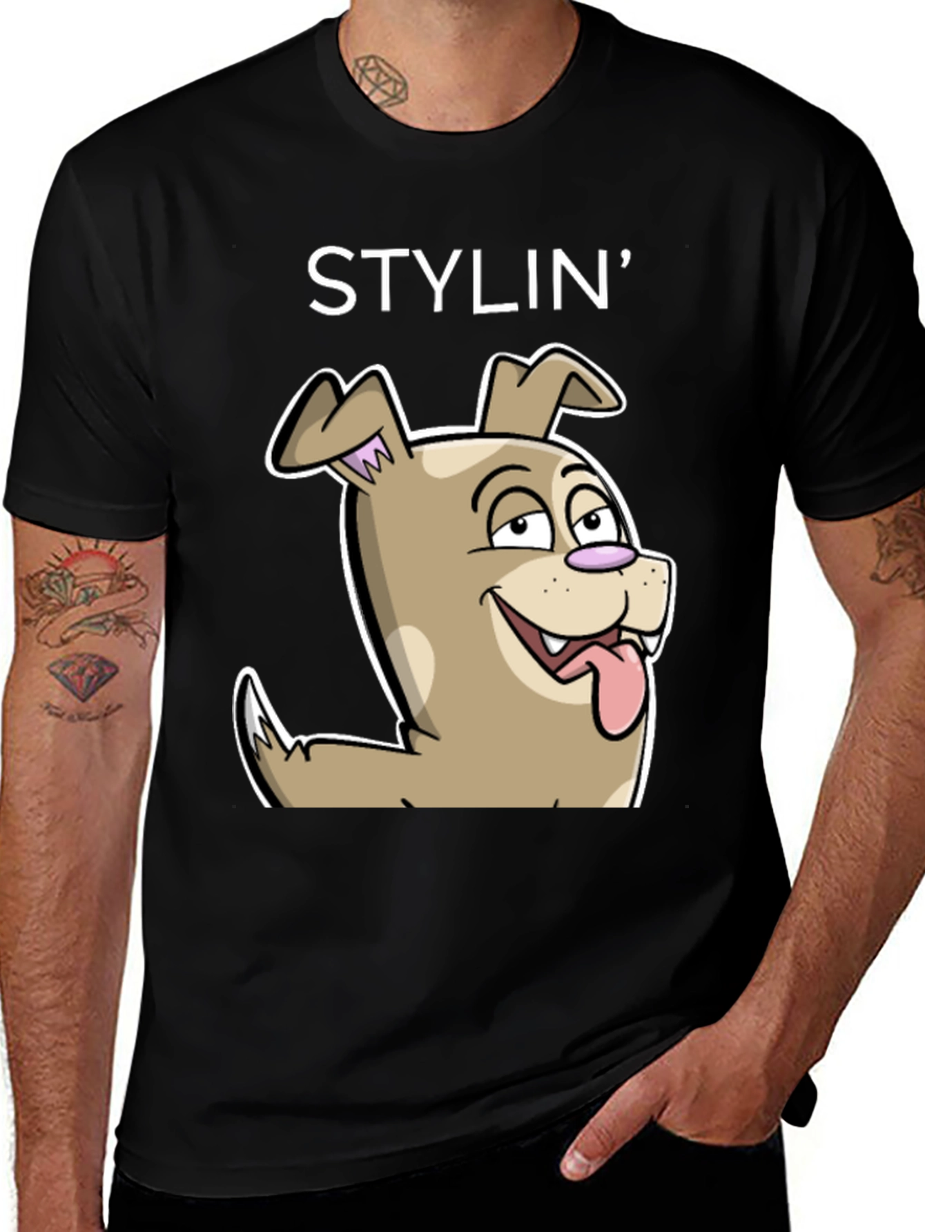 Stylin Dog Cartoon Graphic Tee - Unisex