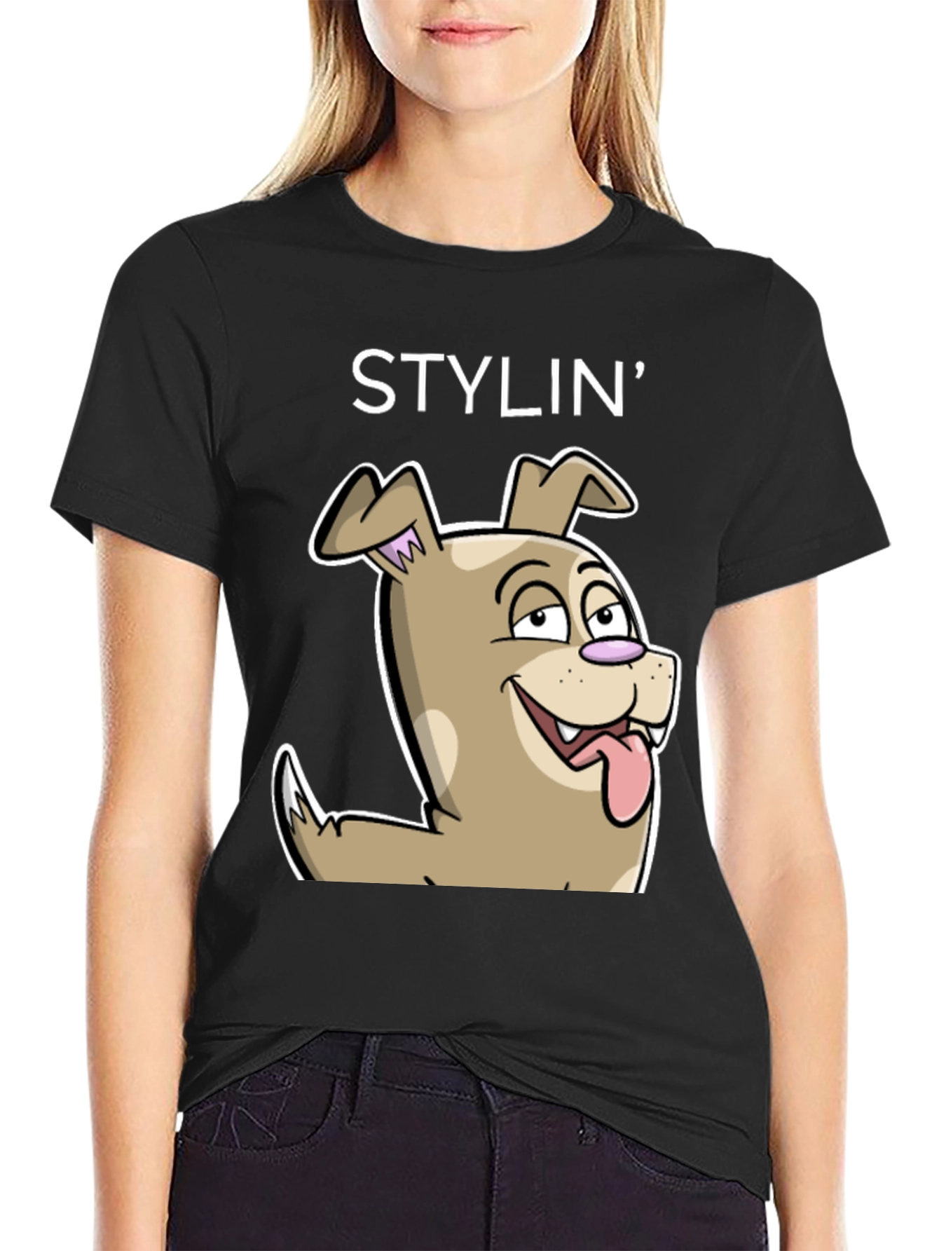Stylin Dog Cartoon Graphic Tee - Unisex