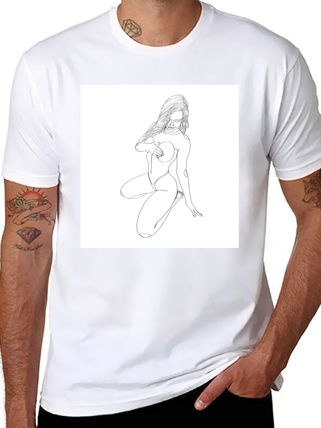 Minimalist Line Art Graphic Black T-Shirt