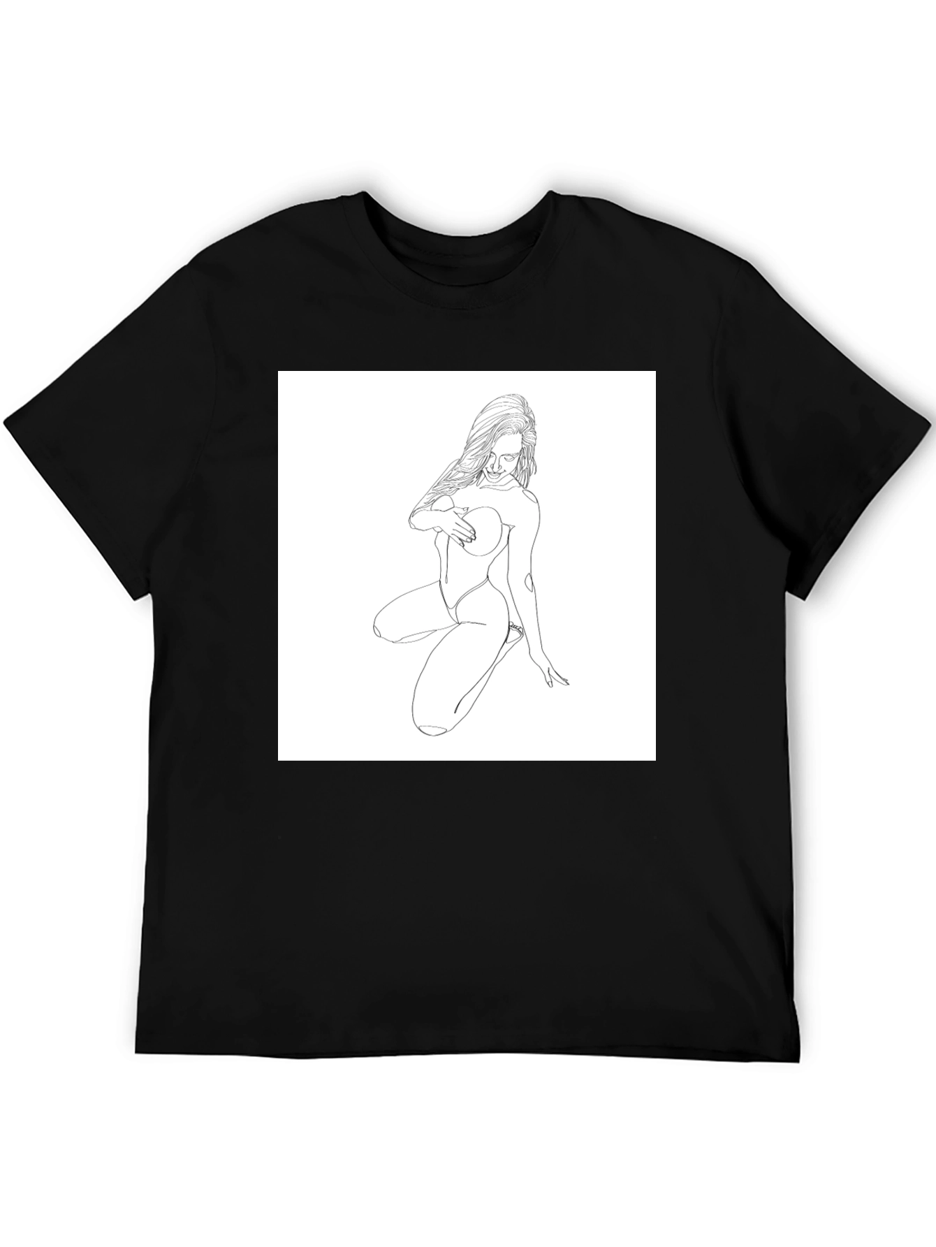 Minimalist Line Art Graphic Black T-Shirt