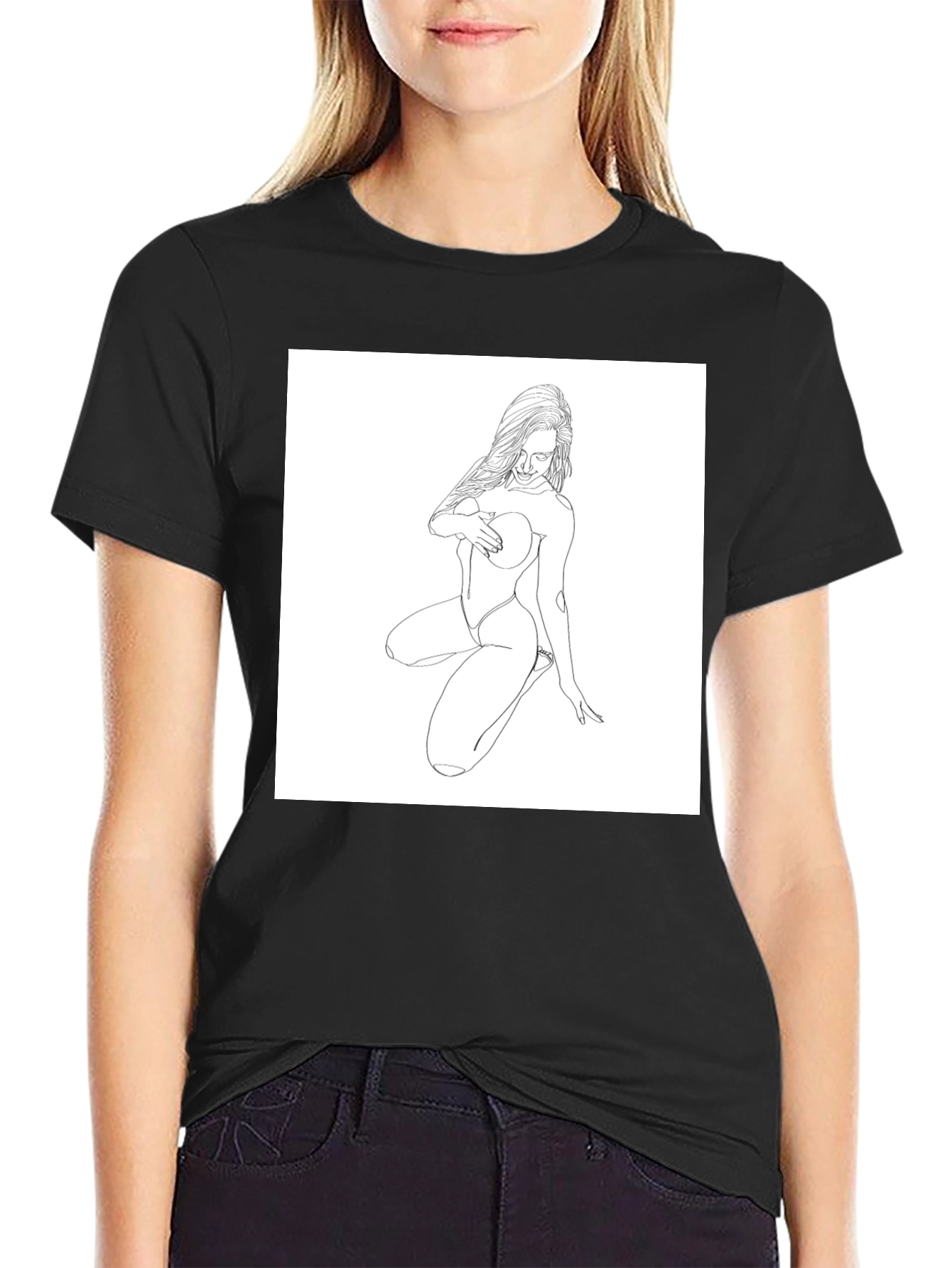 Minimalist Line Art Graphic Black T-Shirt