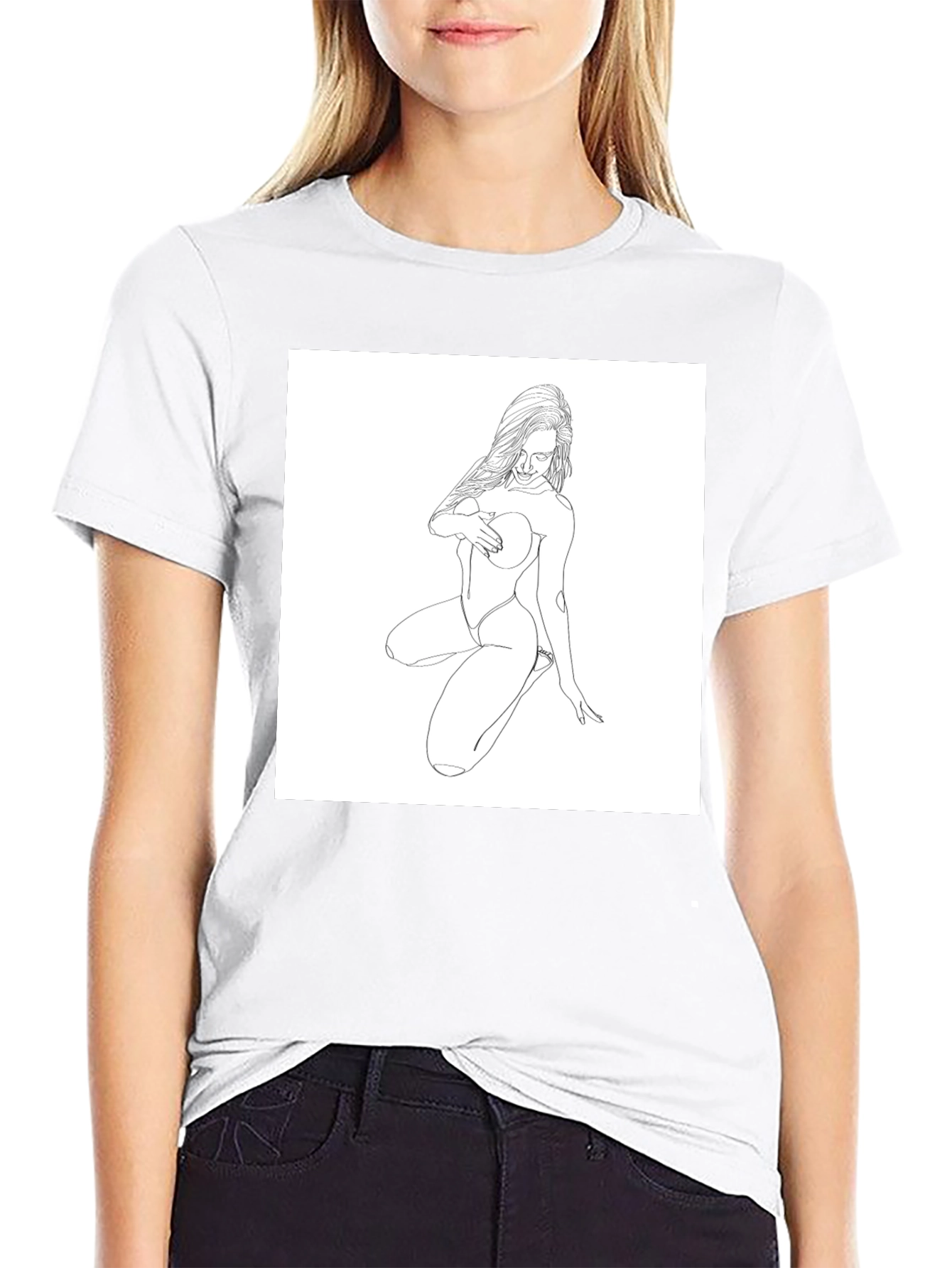 Minimalist Line Art Graphic Black T-Shirt