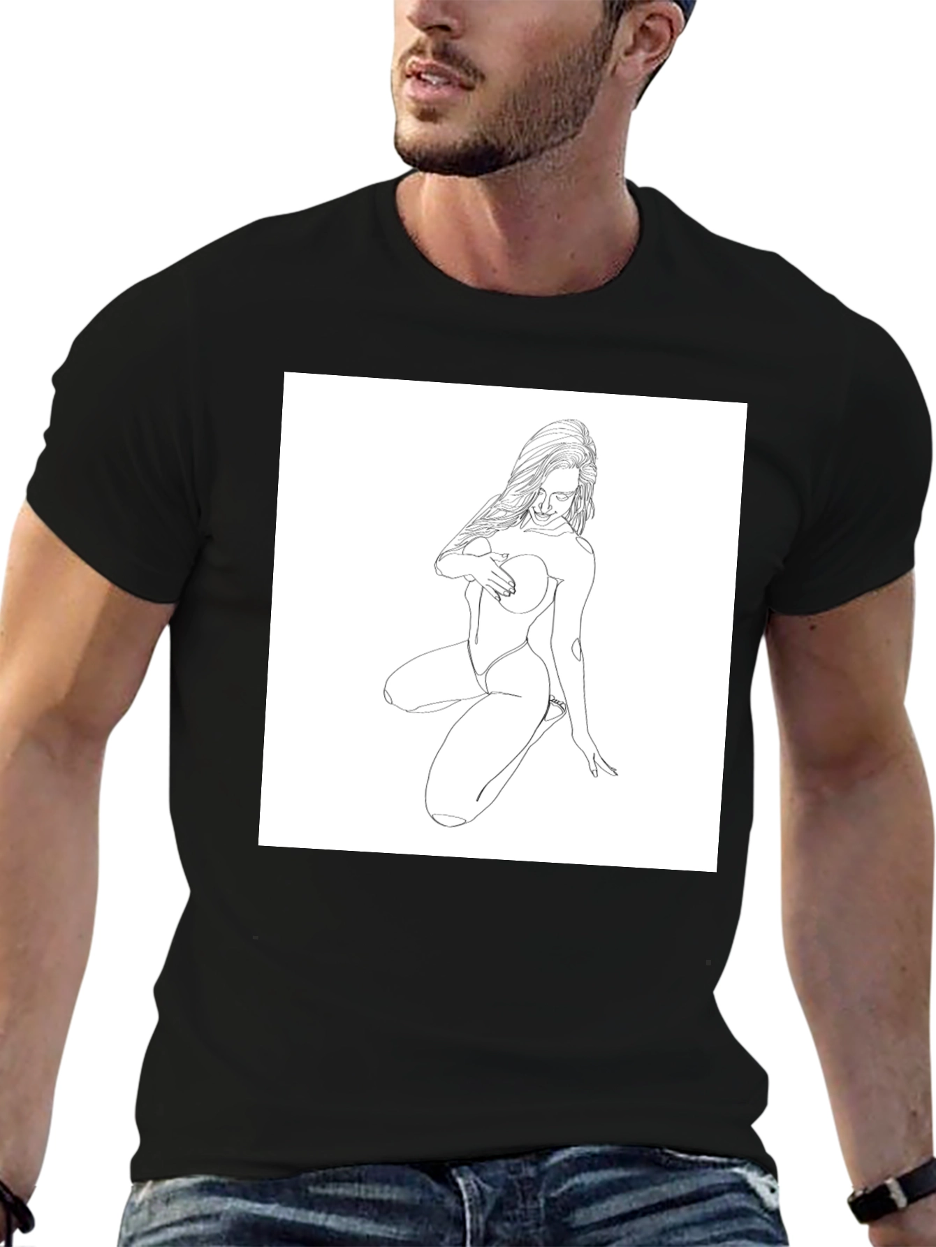 Minimalist Line Art Graphic Black T-Shirt