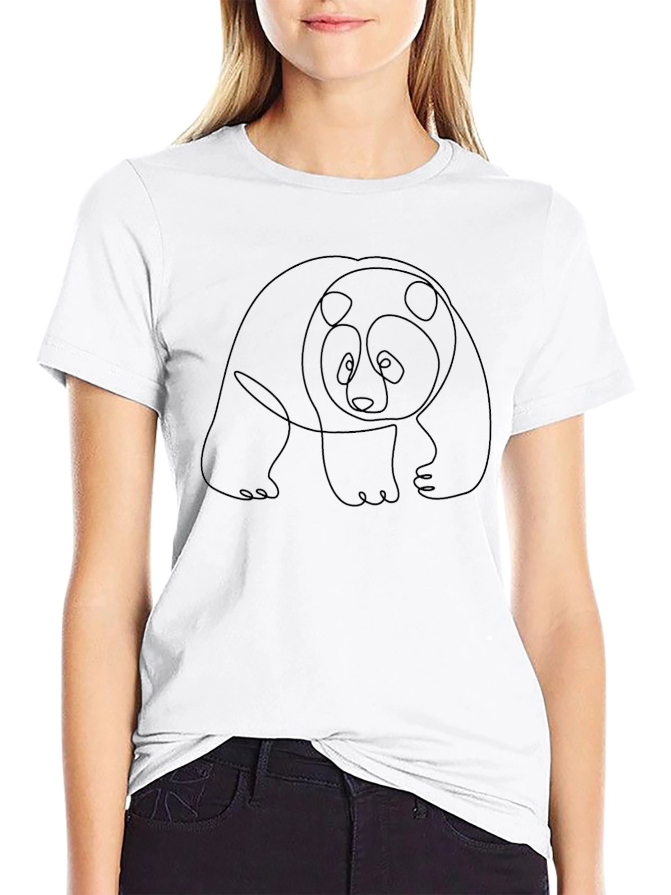 Panda Outline Graphic Black T-Shirt
