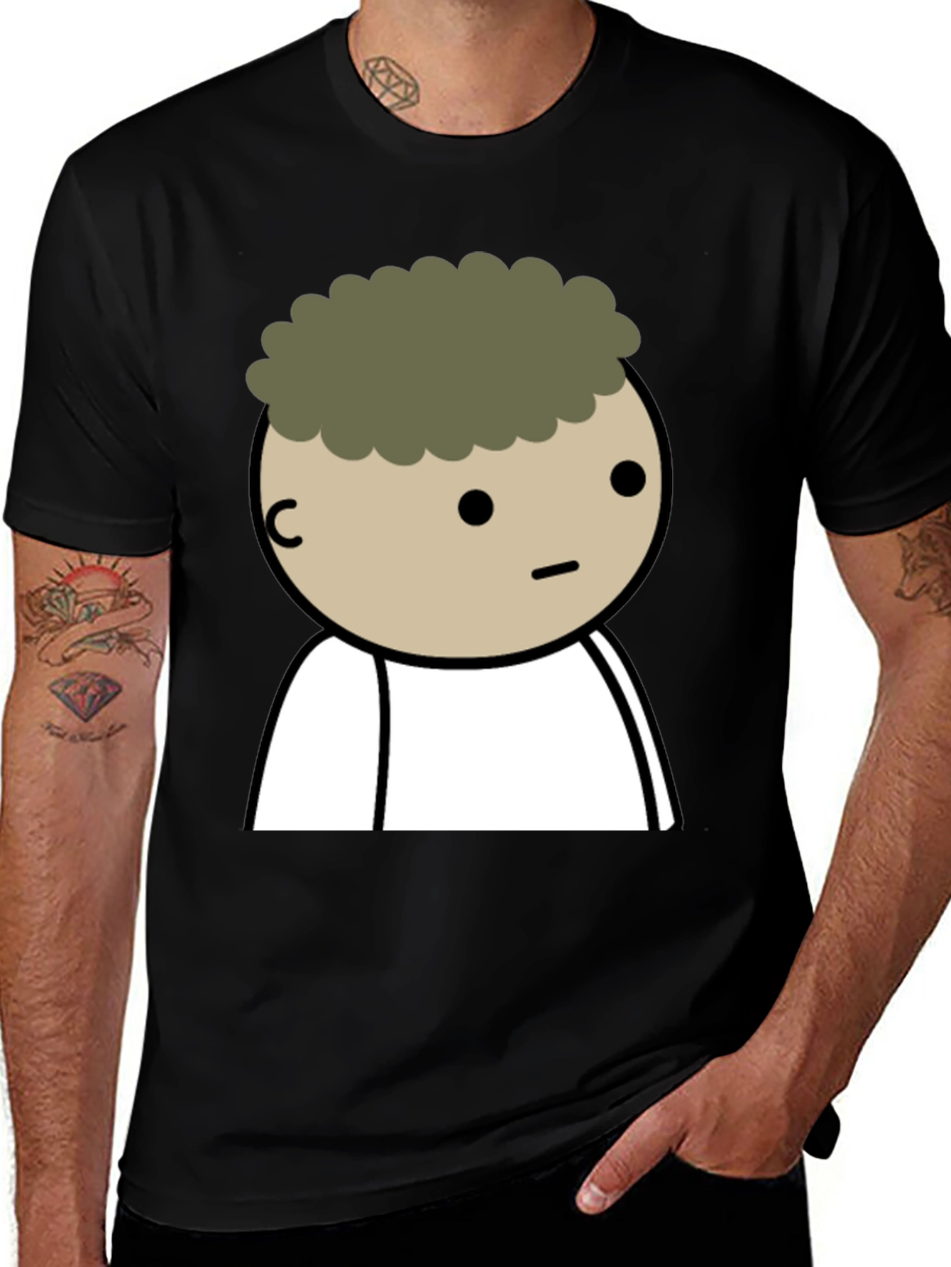 Cartoon Character Graphic Tee - Black