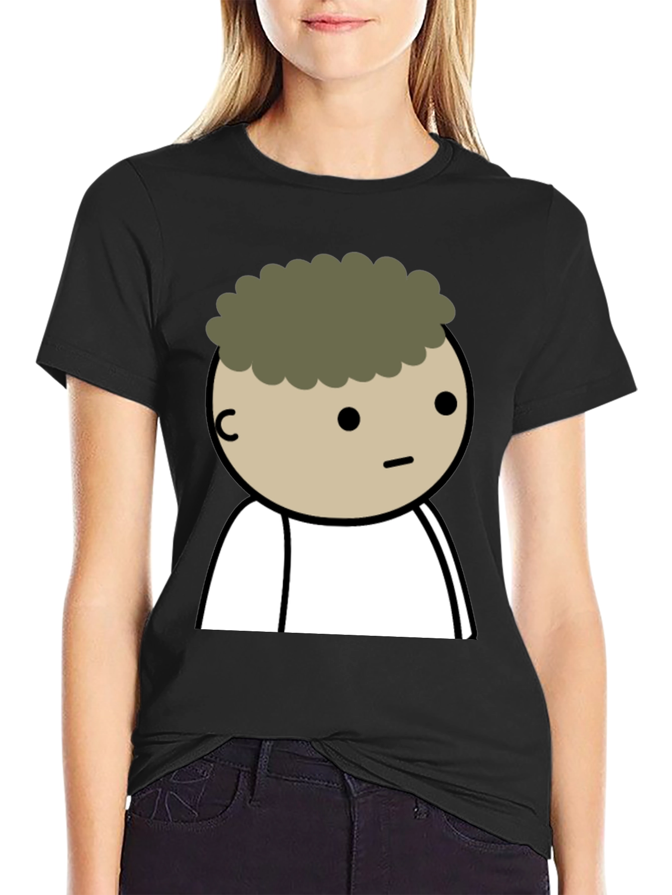 Cartoon Character Graphic Tee - Black