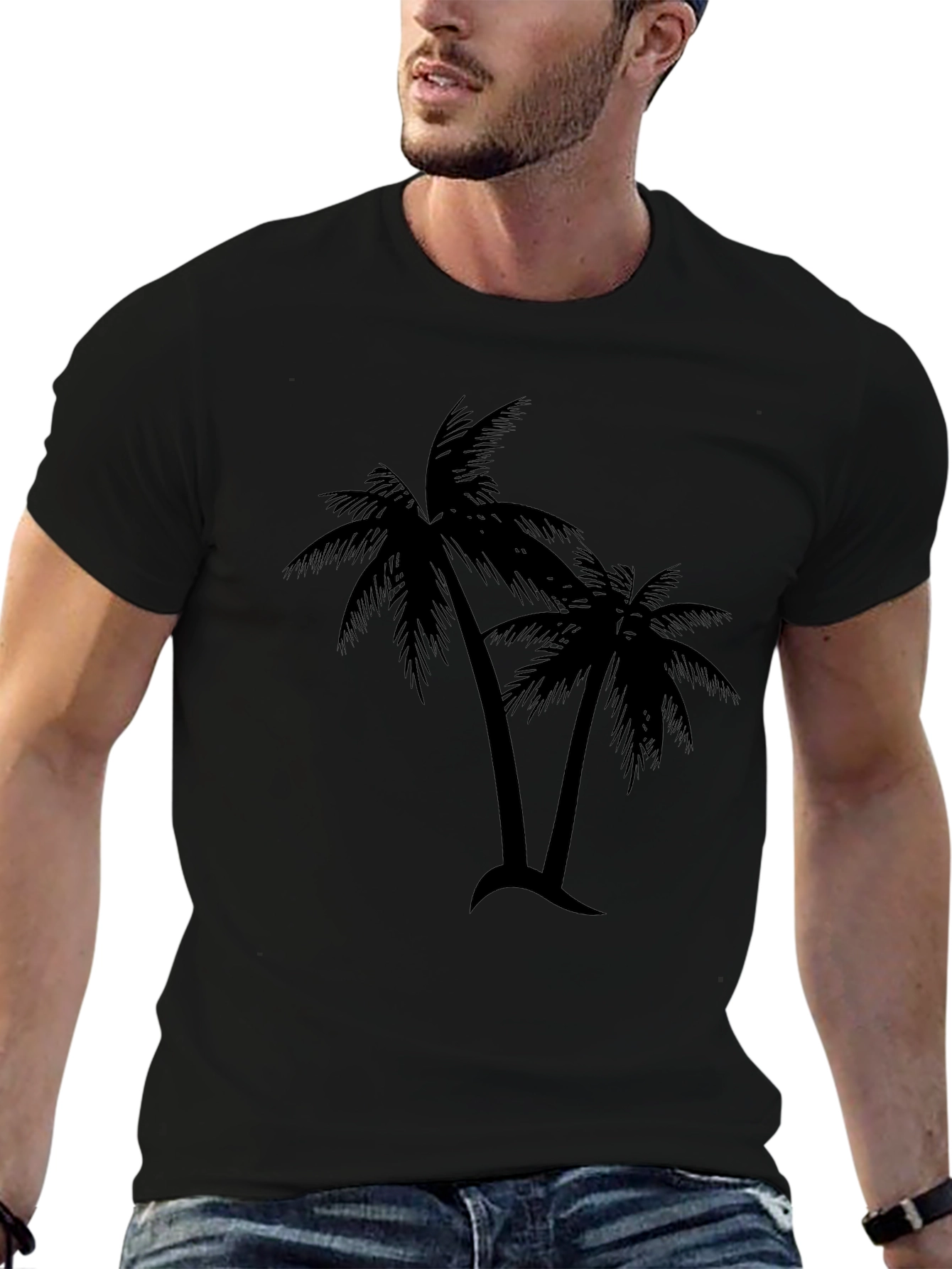 Tropical Palm Tree Graphic T-Shirt - Black