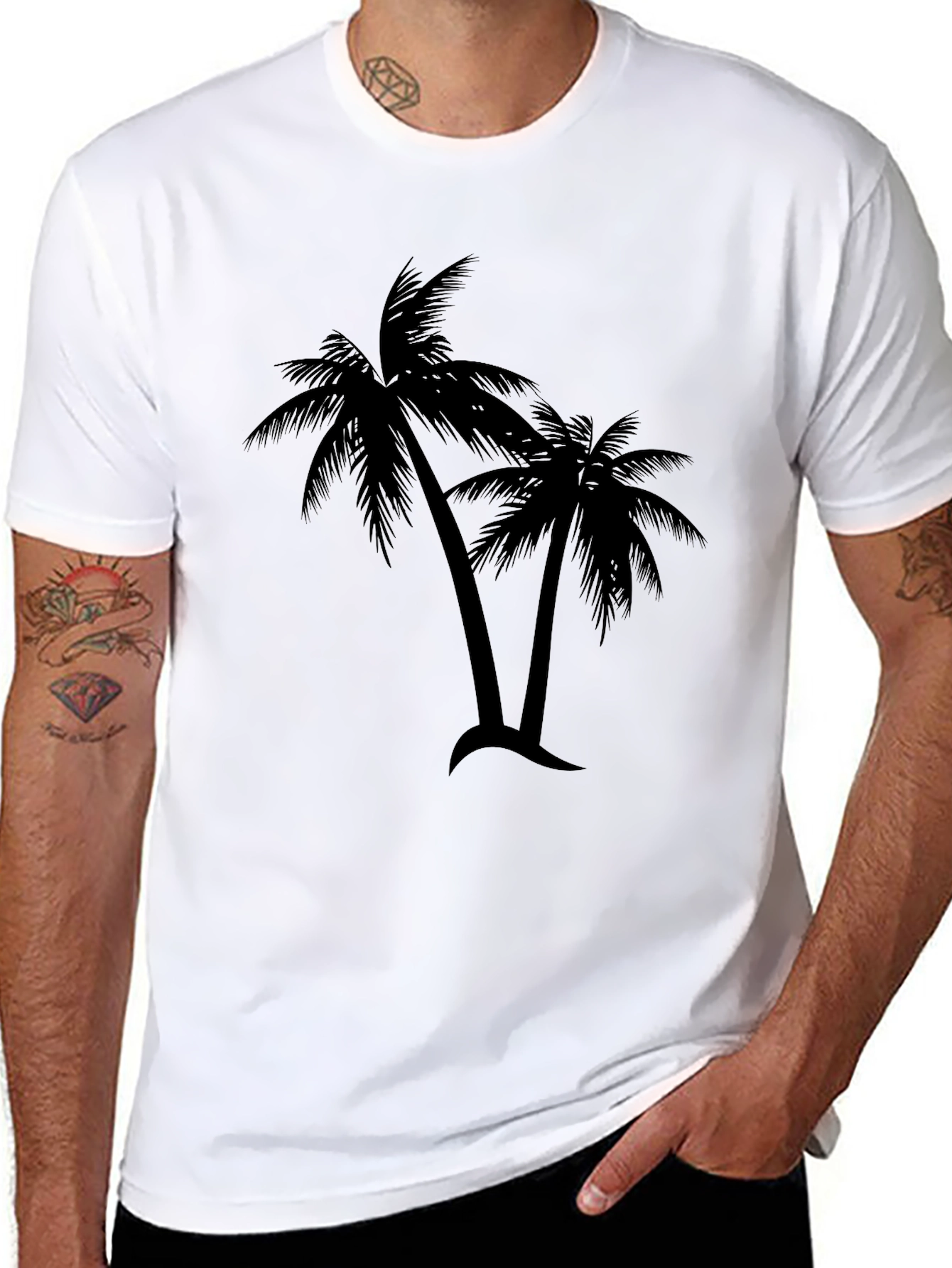 Tropical Palm Tree Graphic T-Shirt - Black
