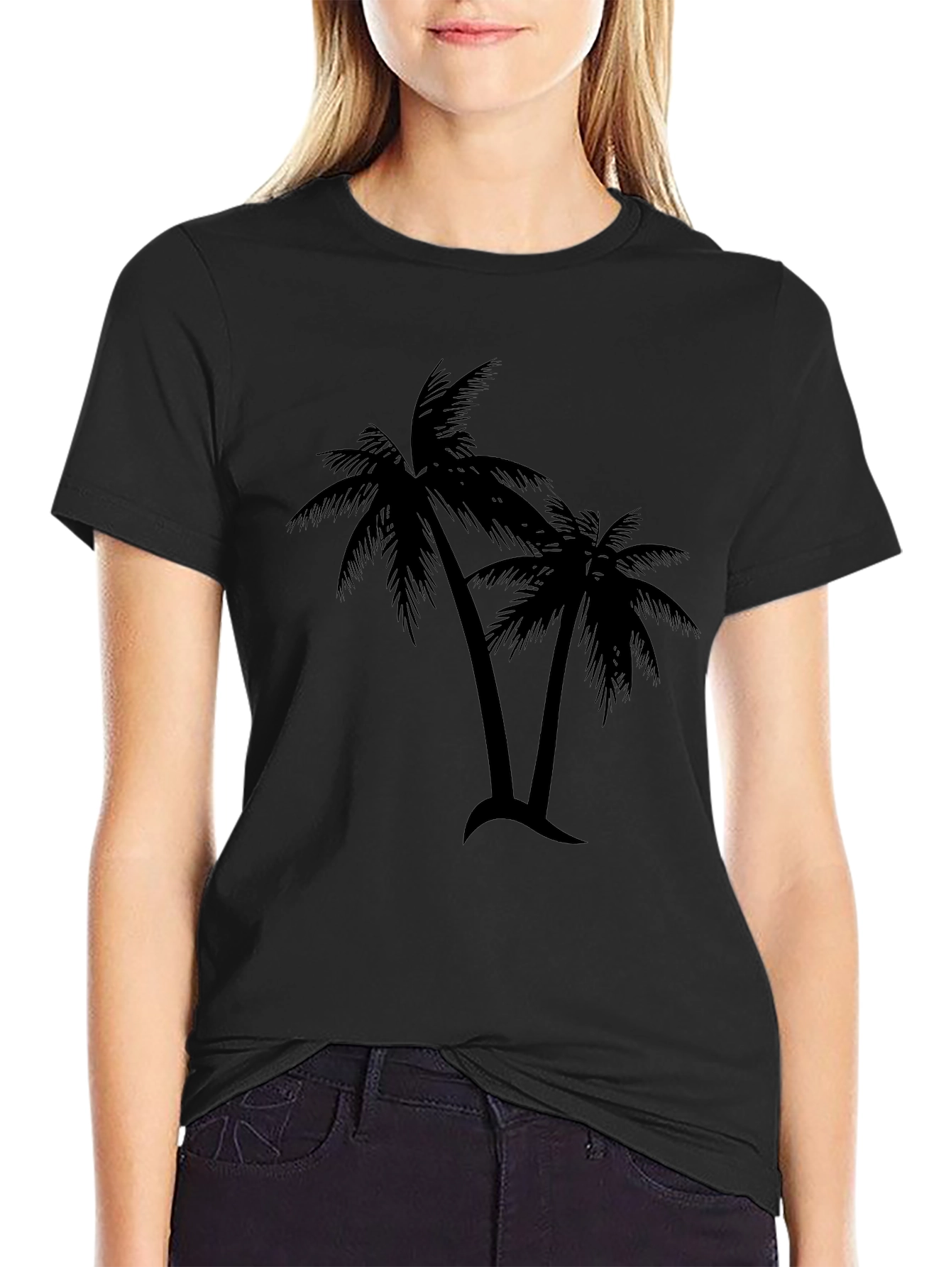 Tropical Palm Tree Graphic T-Shirt - Black