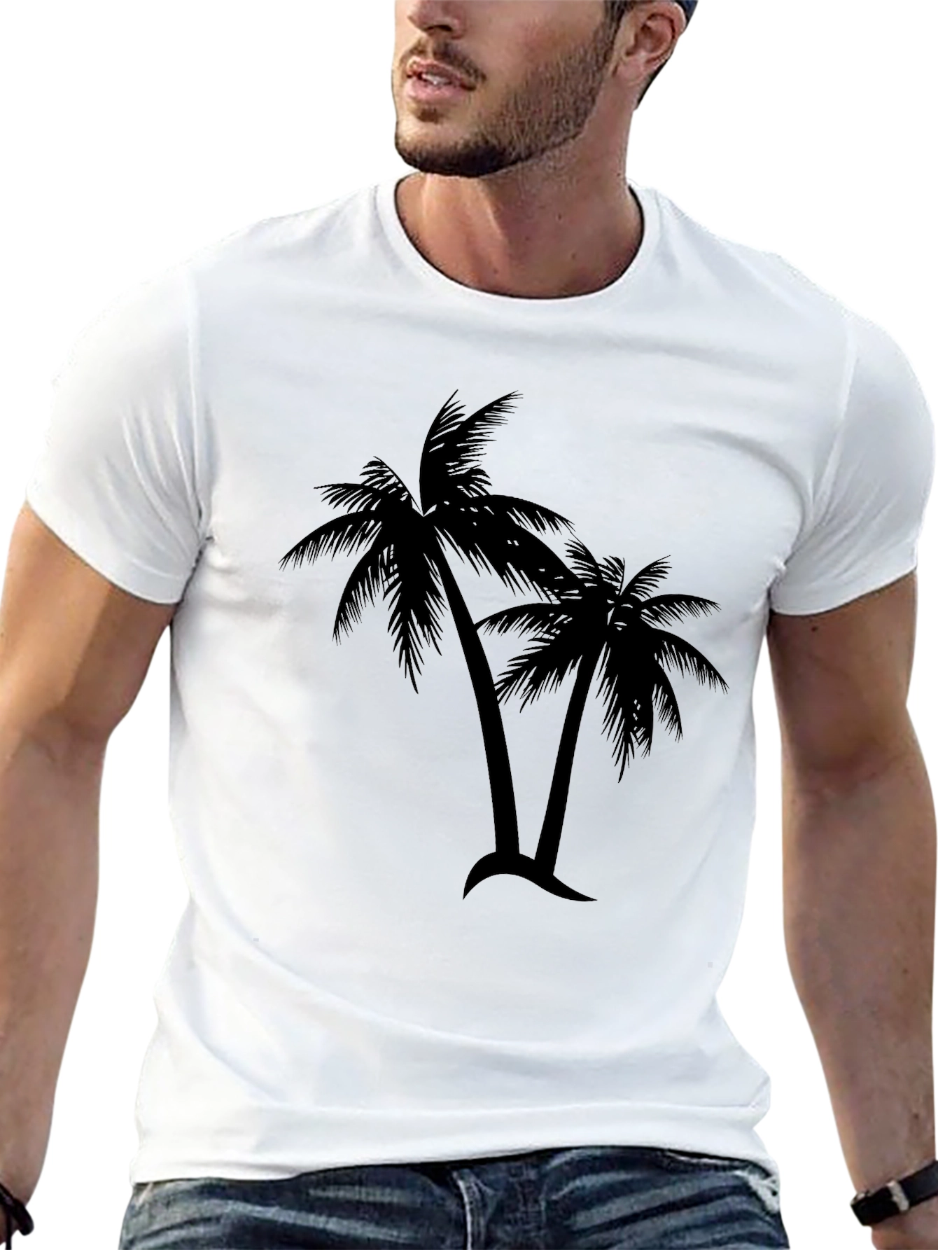 Tropical Palm Tree Graphic T-Shirt - Black