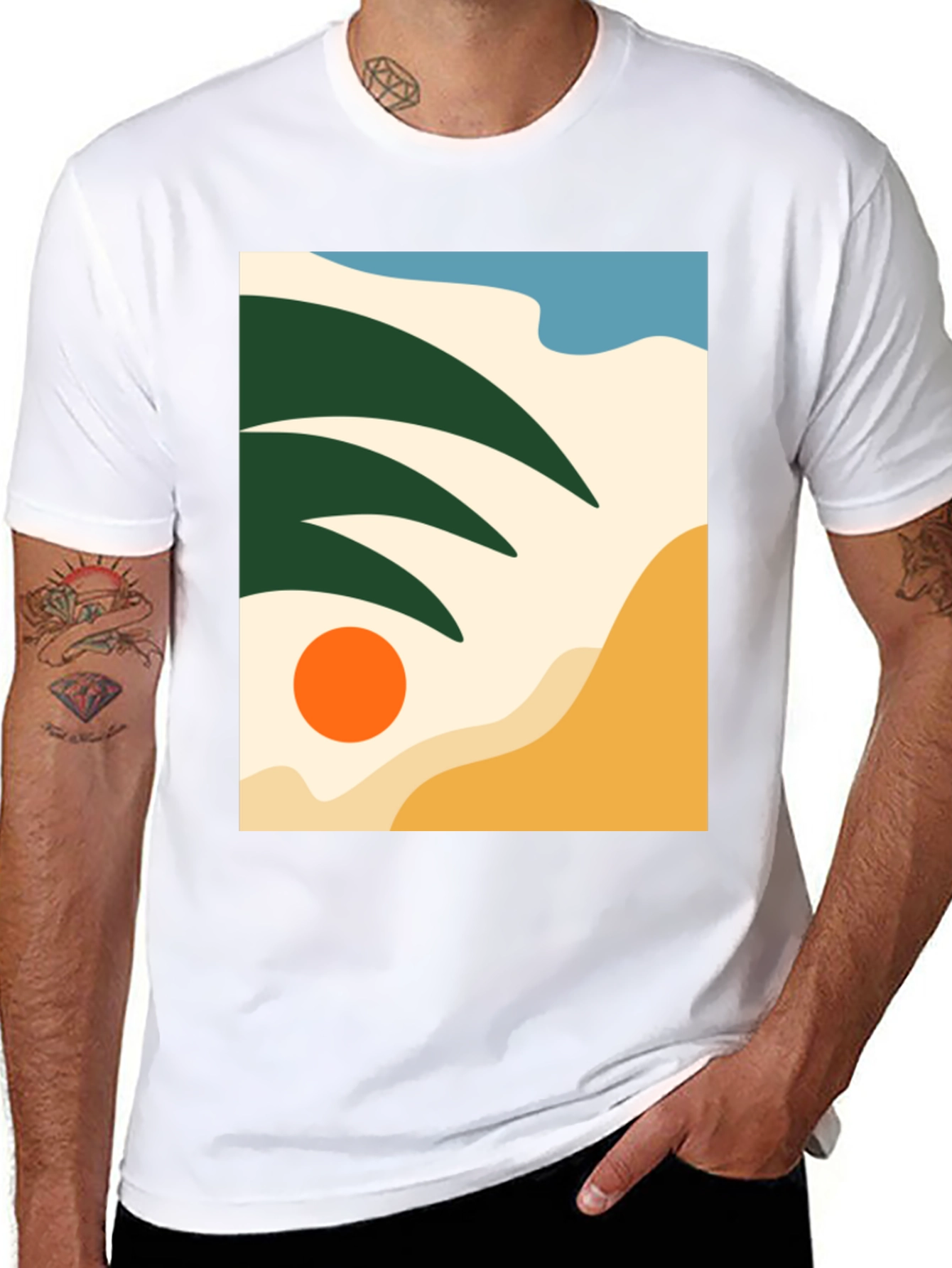 Abstract Beach Scene Graphic Tee - Modern Stylish Design