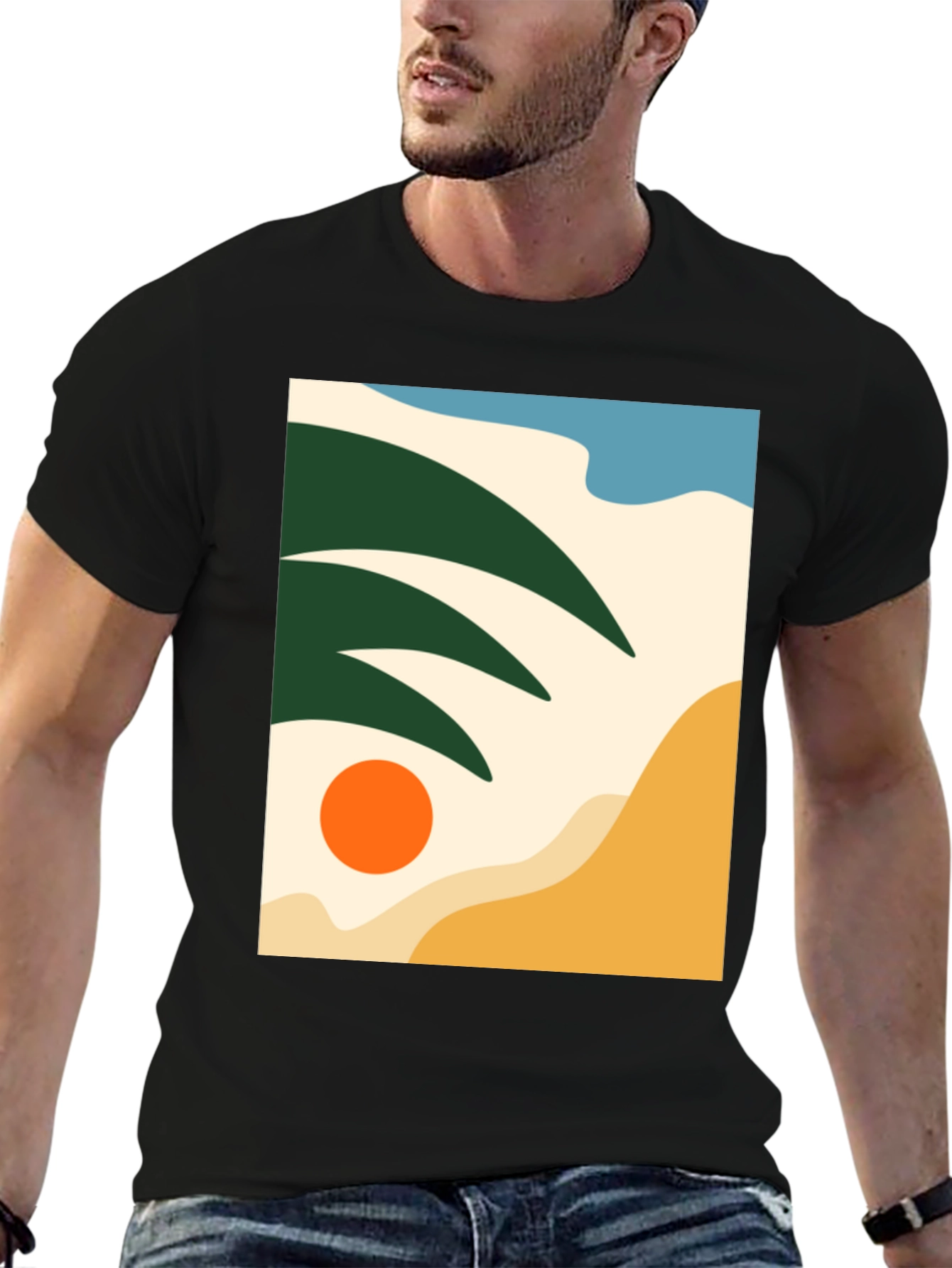 Abstract Beach Scene Graphic Tee - Modern Stylish Design