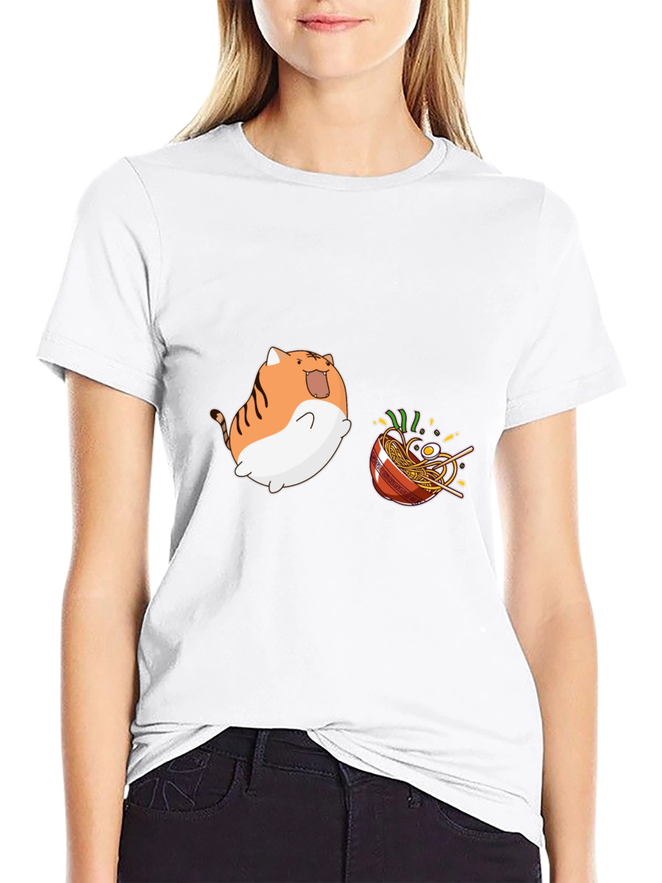 Kawaii Cat Ramen Graphic T-Shirt