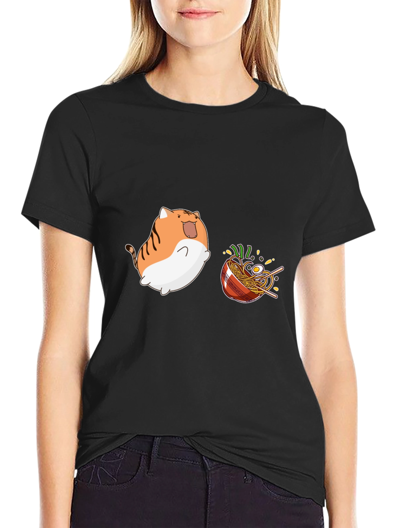 Kawaii Cat Ramen Graphic T-Shirt