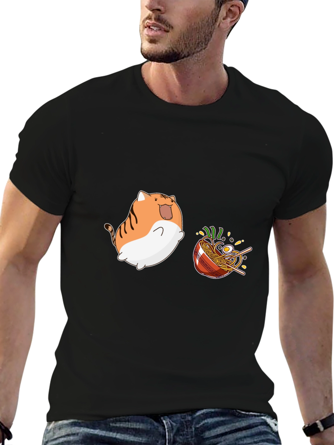 Kawaii Cat Ramen Graphic T-Shirt