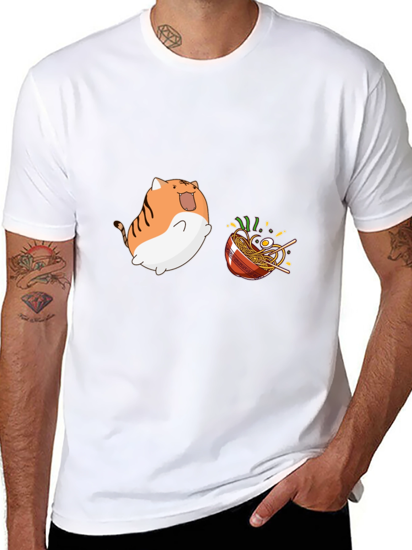 Kawaii Cat Ramen Graphic T-Shirt