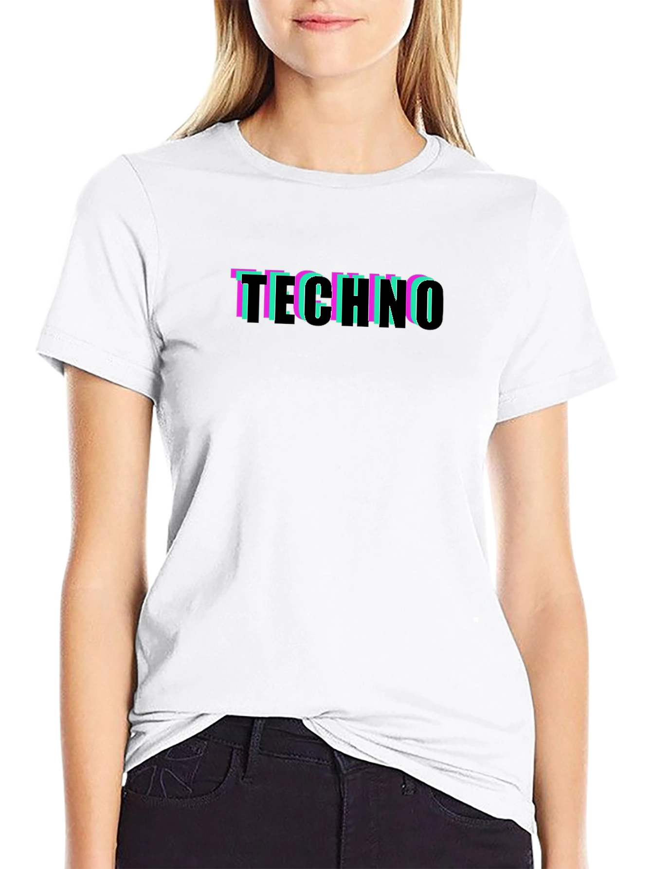 Retro Glitch Techno Graphic Black T-Shirt