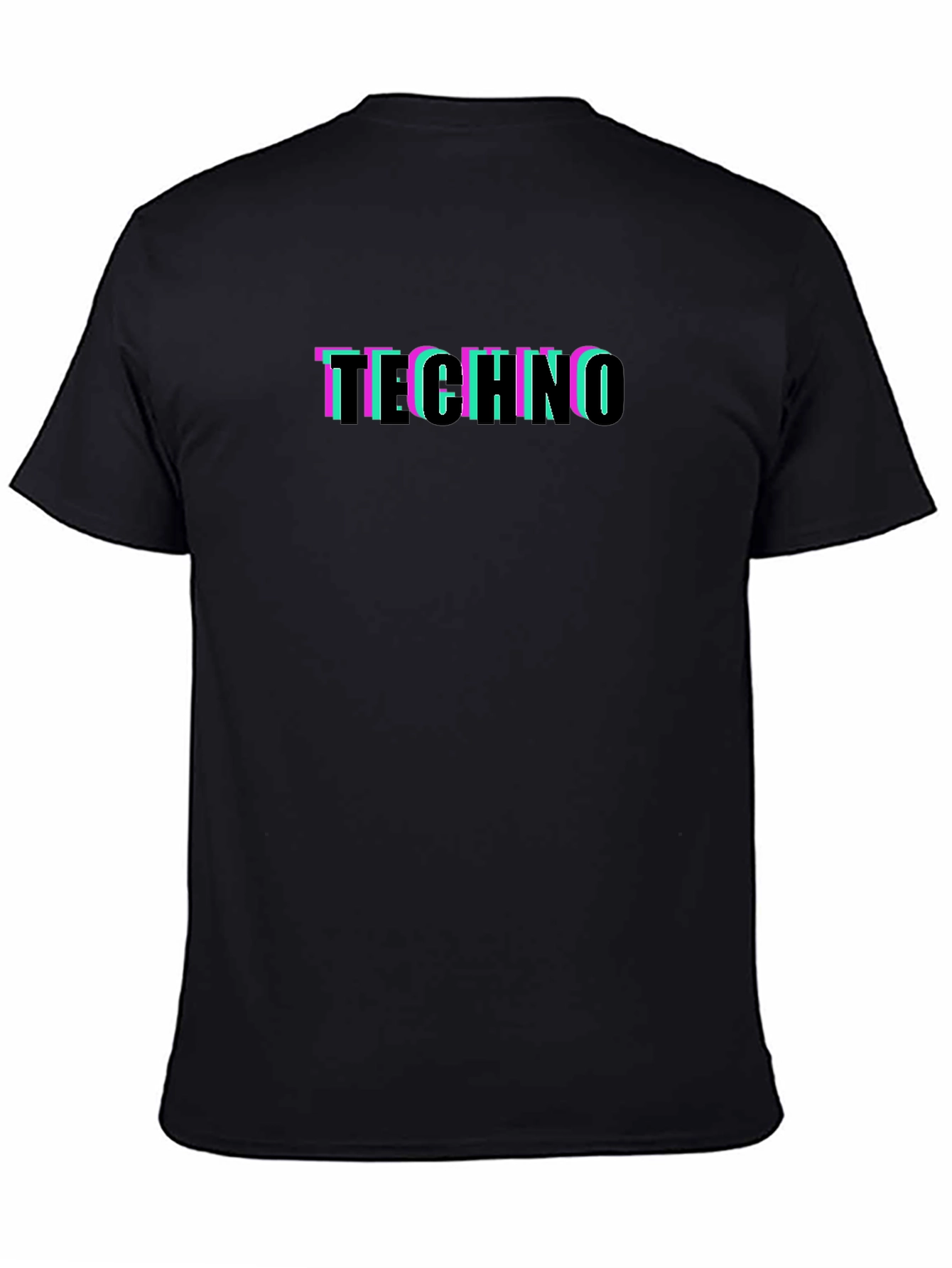 Retro Glitch Techno Graphic Black T-Shirt