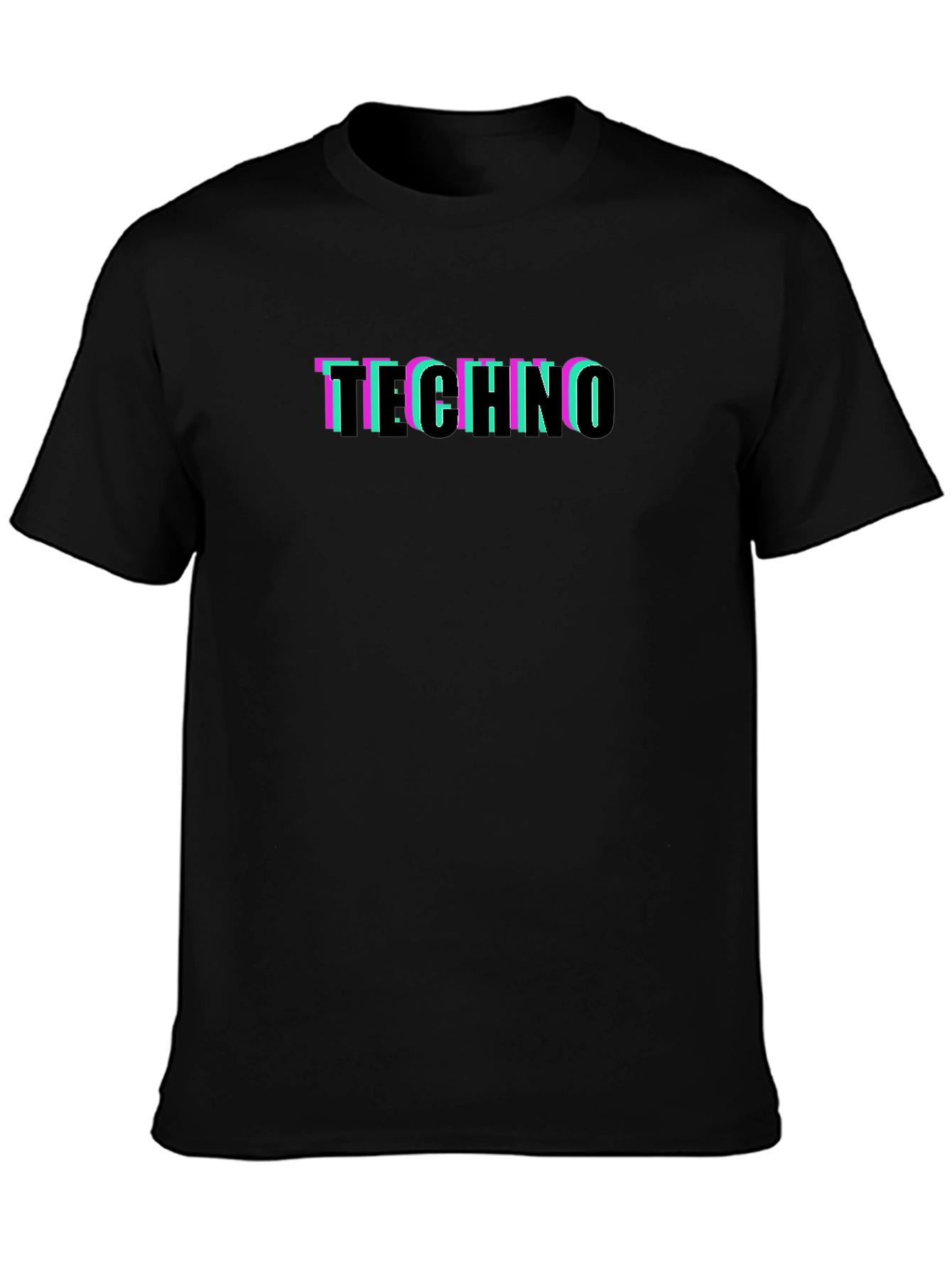Retro Glitch Techno Graphic Black T-Shirt