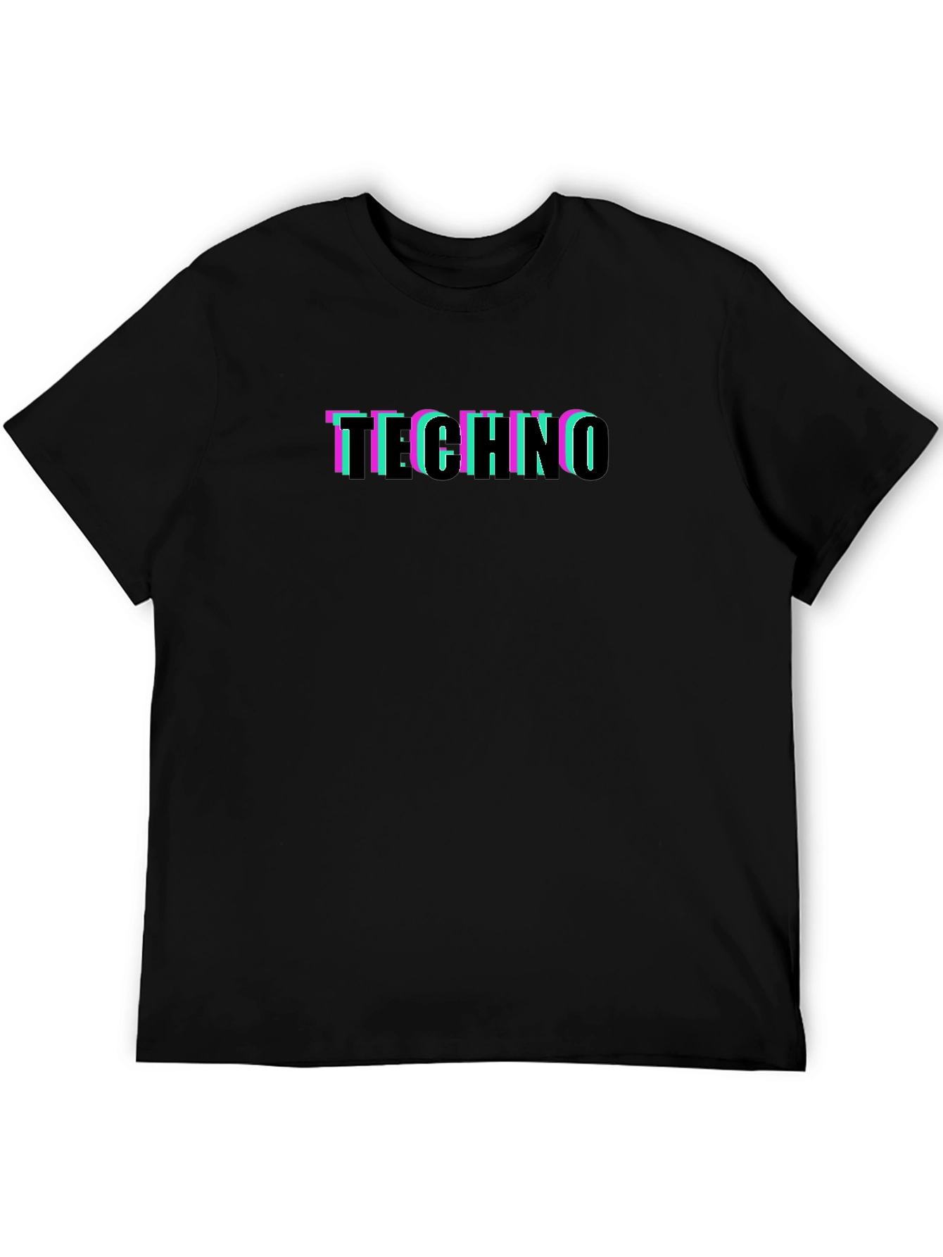 Retro Glitch Techno Graphic Black T-Shirt