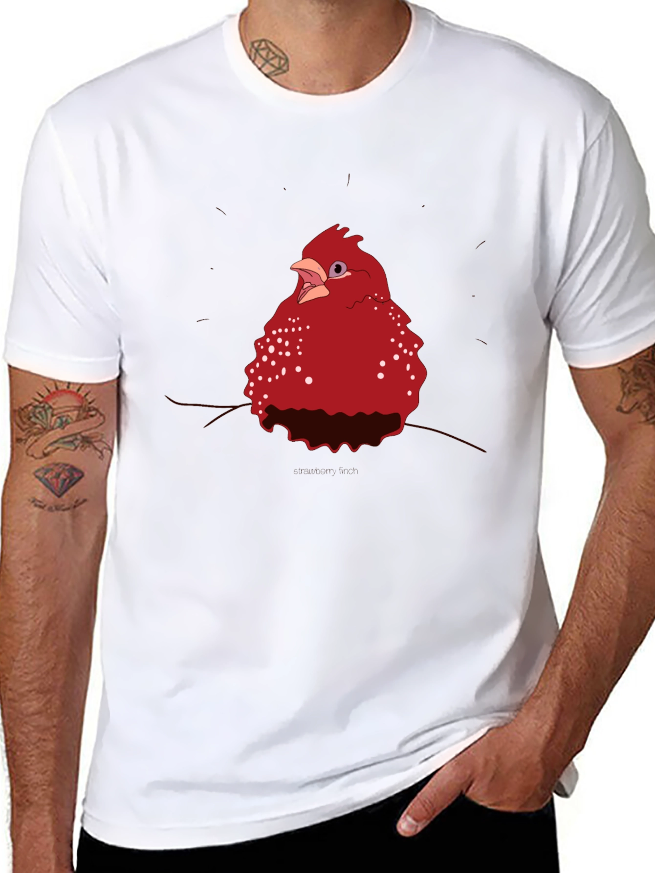 Red Bird Graphic Tee - Casual Black T-Shirt