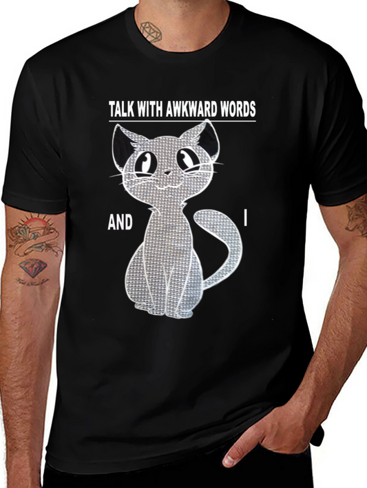 Awkward Words Cat T-Shirt - Black Cotton Blend Graphic Tee