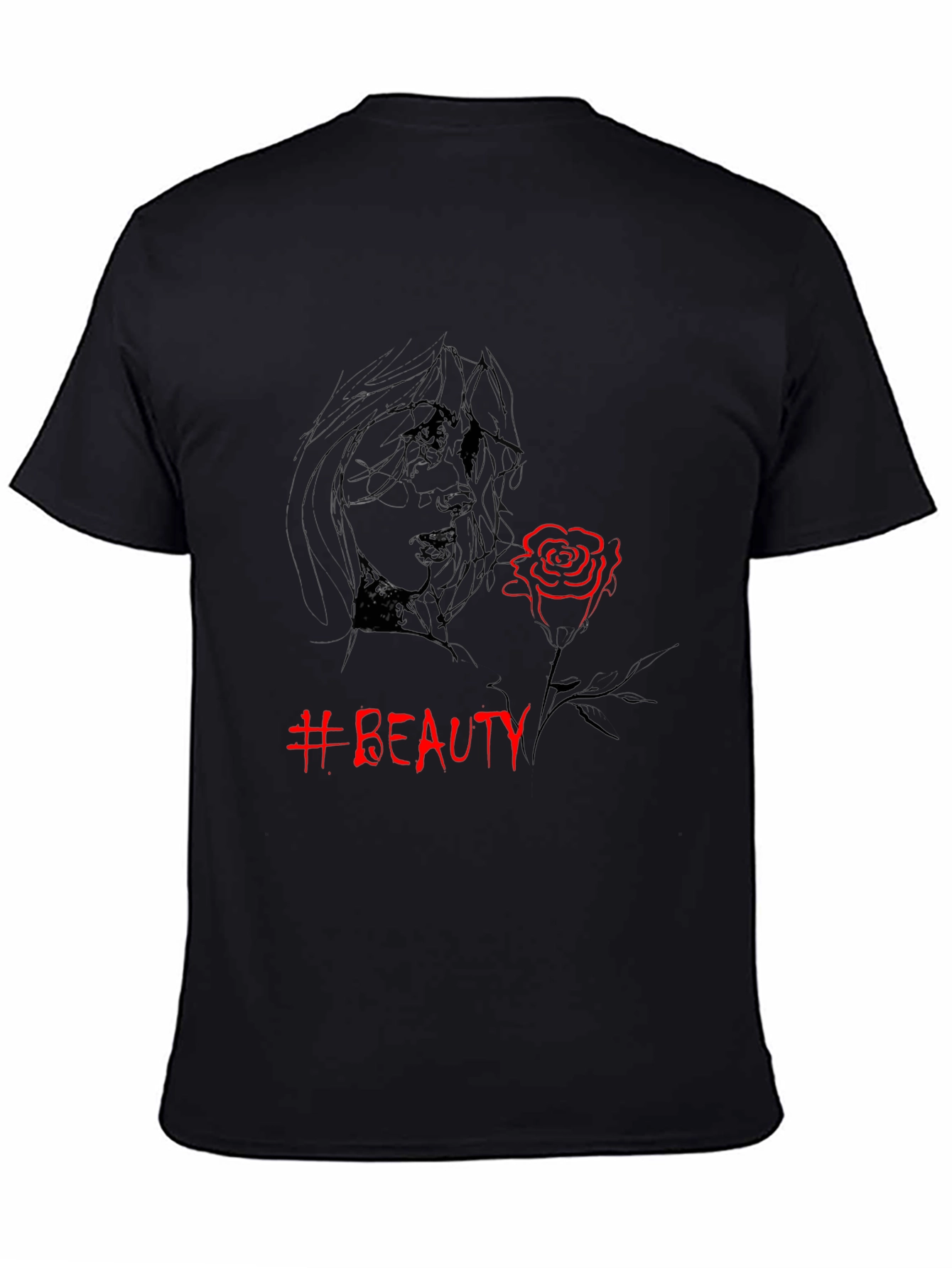 Beauty Rose Graphic Tee - Stylish Black T-Shirt