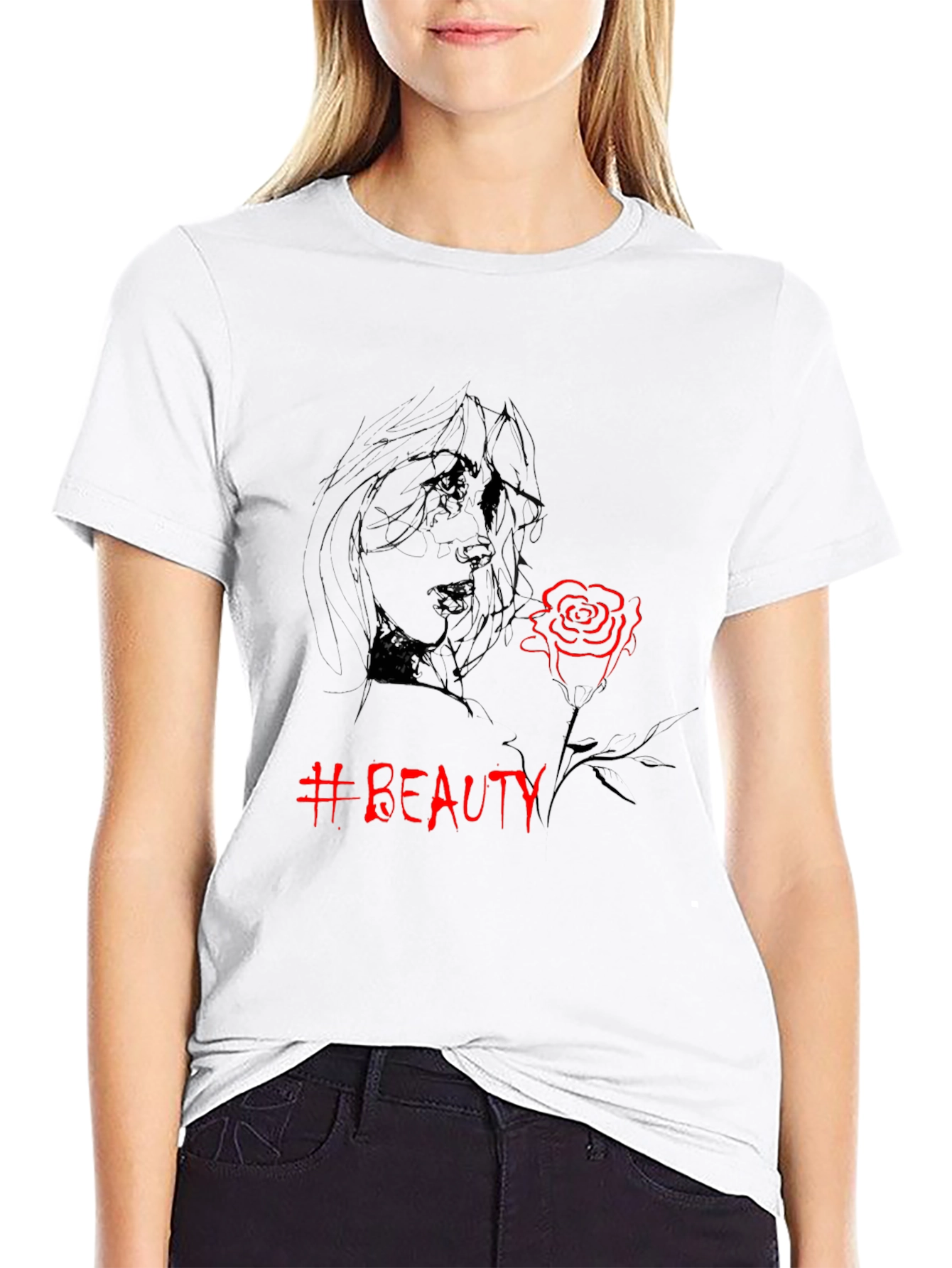 Beauty Rose Graphic Tee - Stylish Black T-Shirt