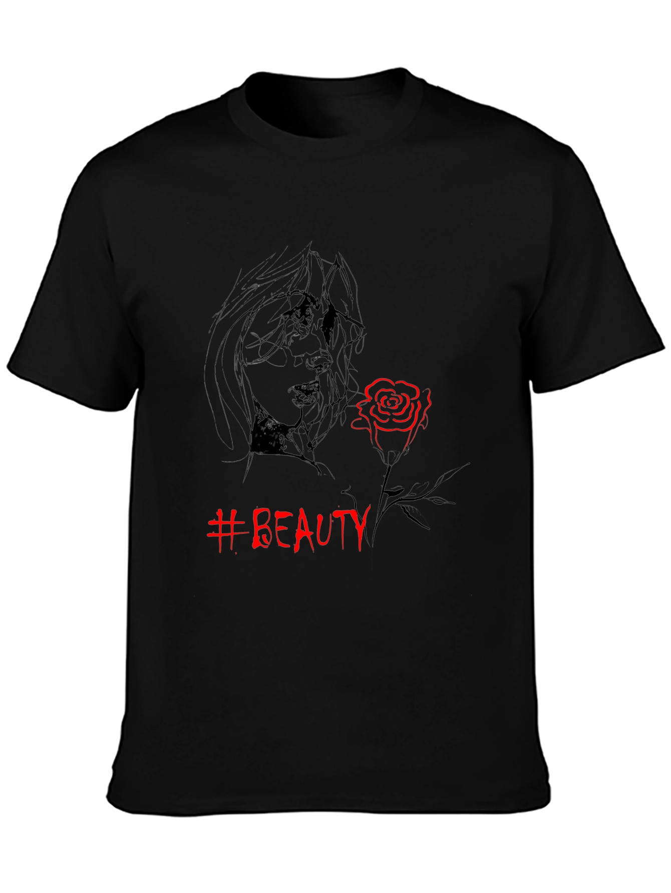 Beauty Rose Graphic Tee - Stylish Black T-Shirt