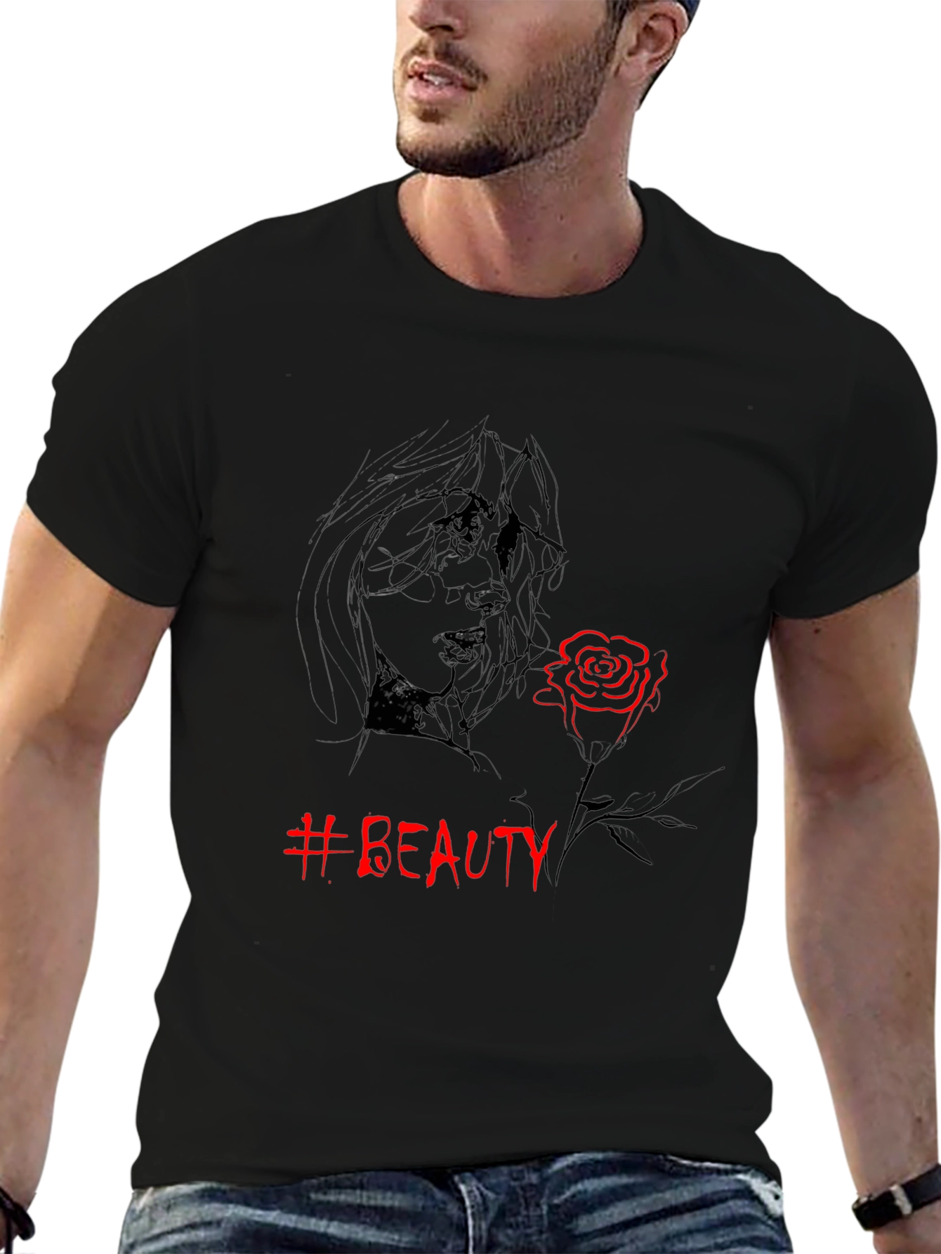 Beauty Rose Graphic Tee - Stylish Black T-Shirt