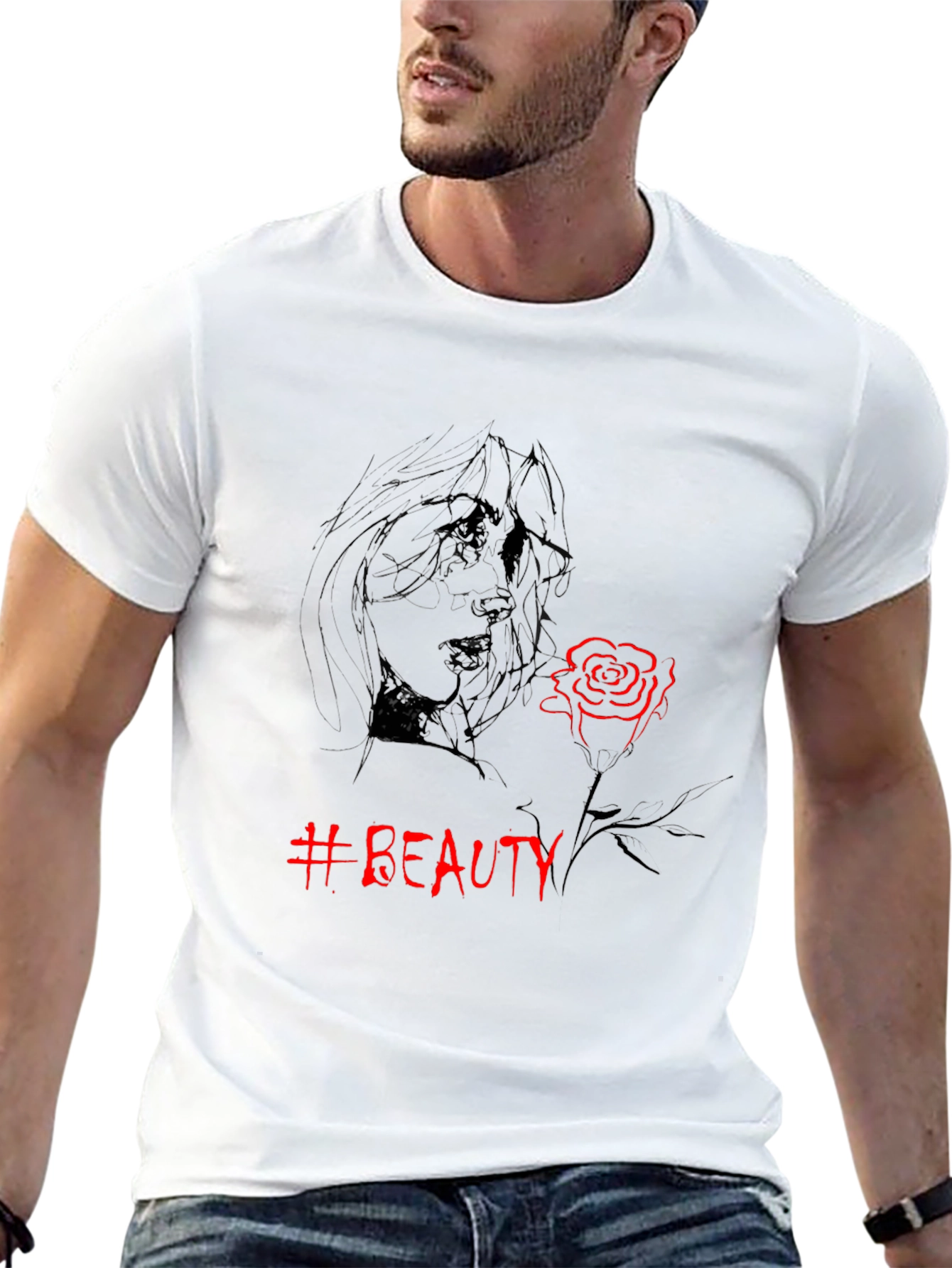 Beauty Rose Graphic Tee - Stylish Black T-Shirt