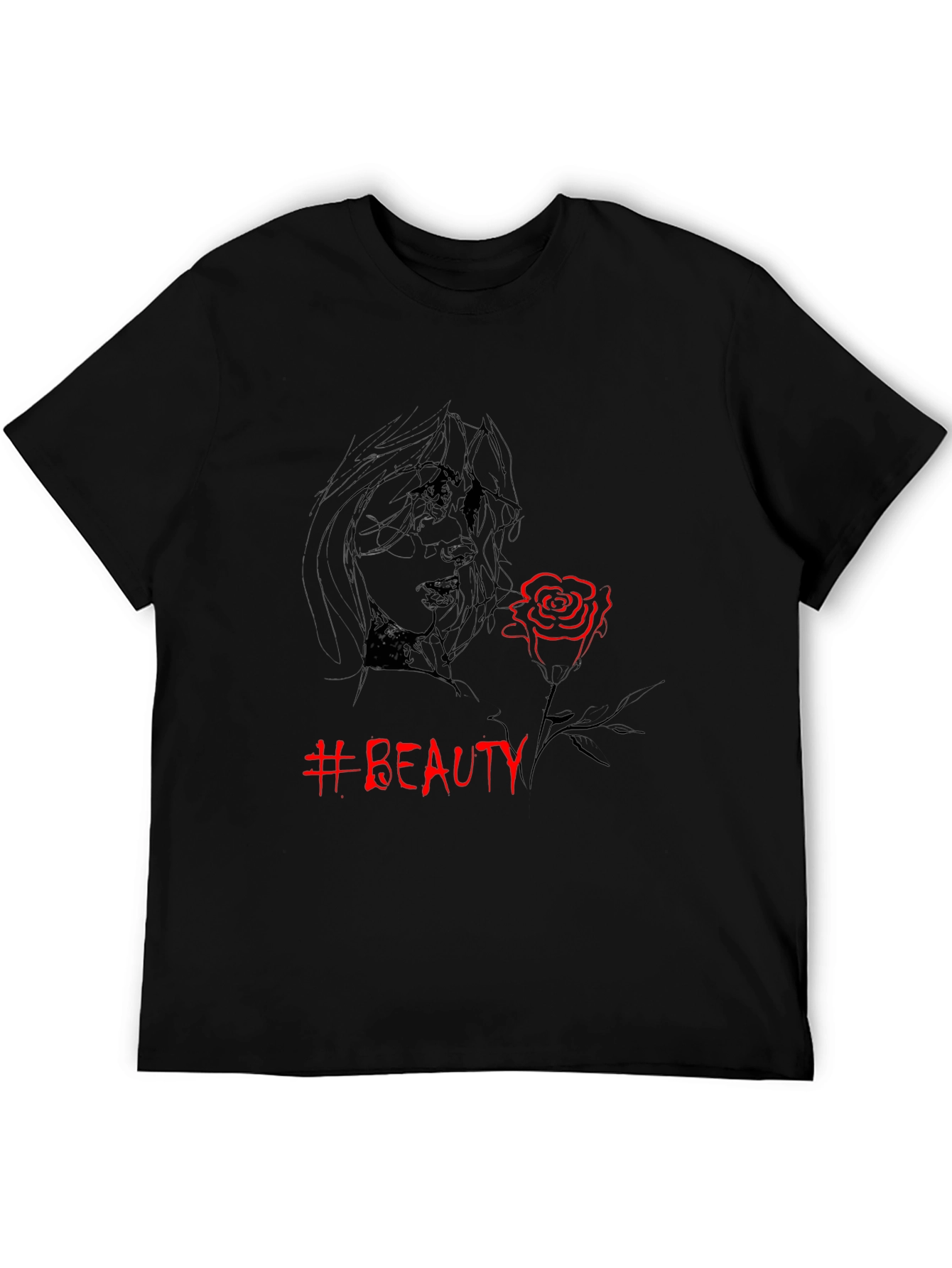 Beauty Rose Graphic Tee - Stylish Black T-Shirt