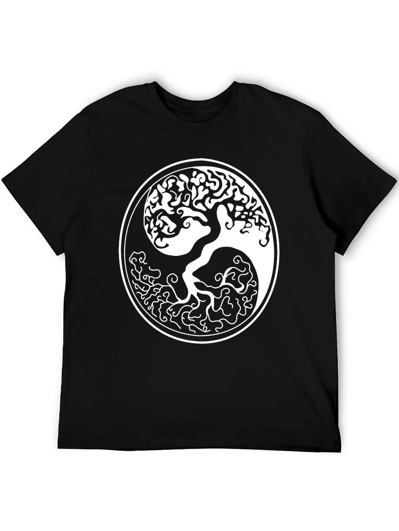 Yin Yang Tree Graphic T-Shirt - Stylish Black Tee