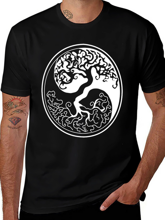 Yin Yang Tree Graphic T-Shirt - Stylish Black Tee