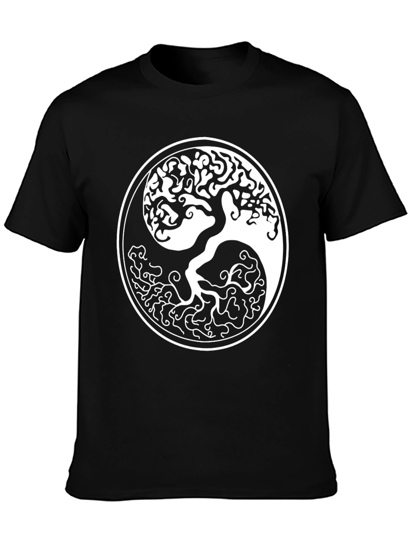 Yin Yang Tree Graphic T-Shirt - Stylish Black Tee
