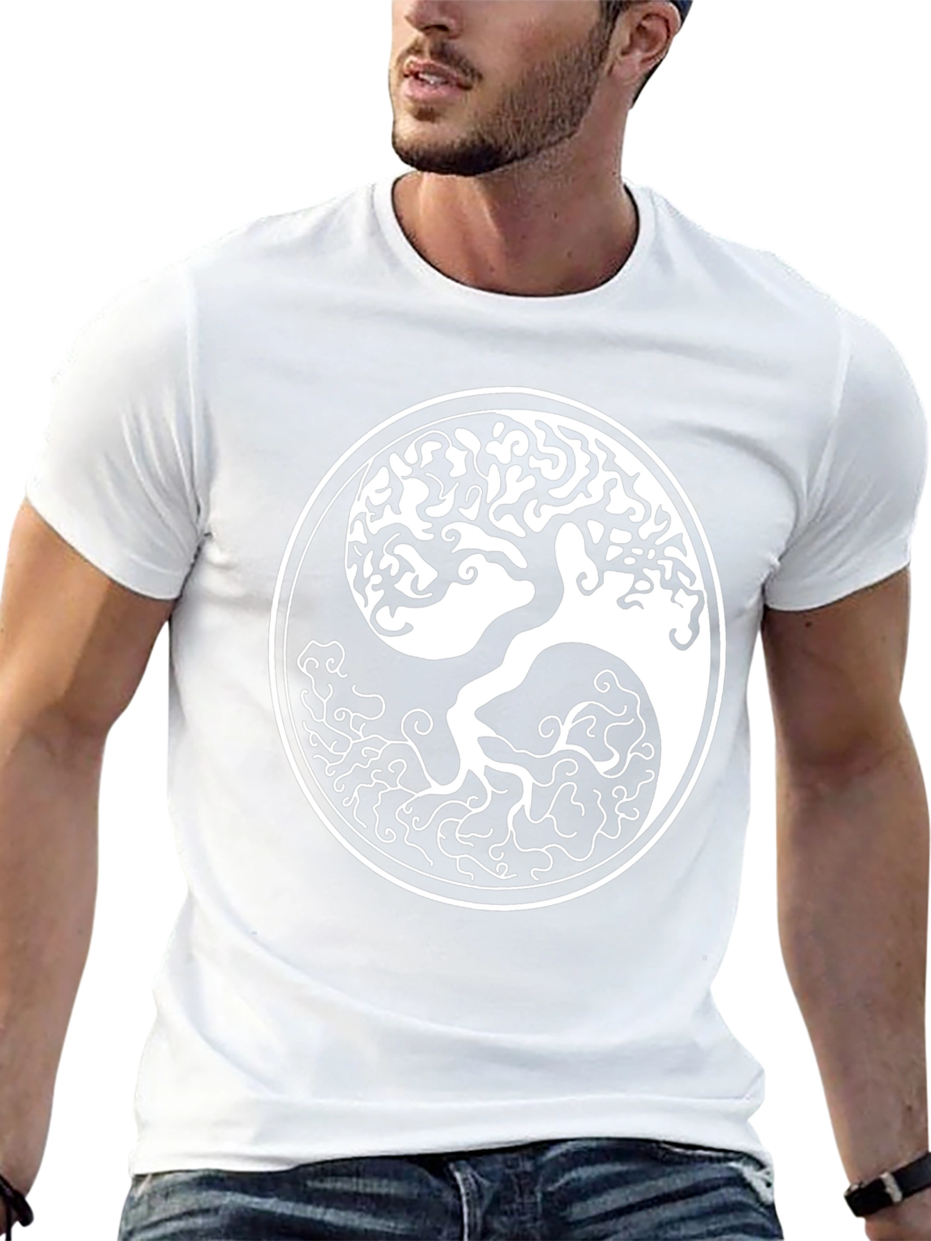 Yin Yang Tree Graphic T-Shirt - Stylish Black Tee