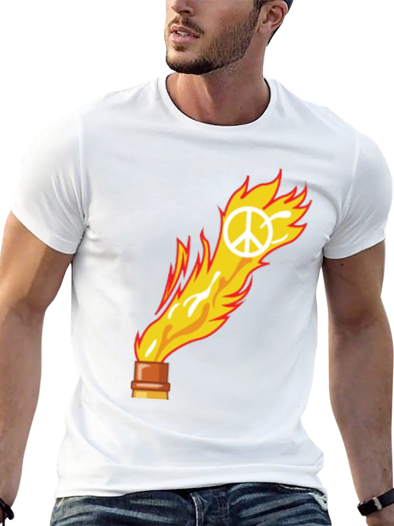 Flame Peace Sign Graphic Tee - Unisex Cotton T-Shirt