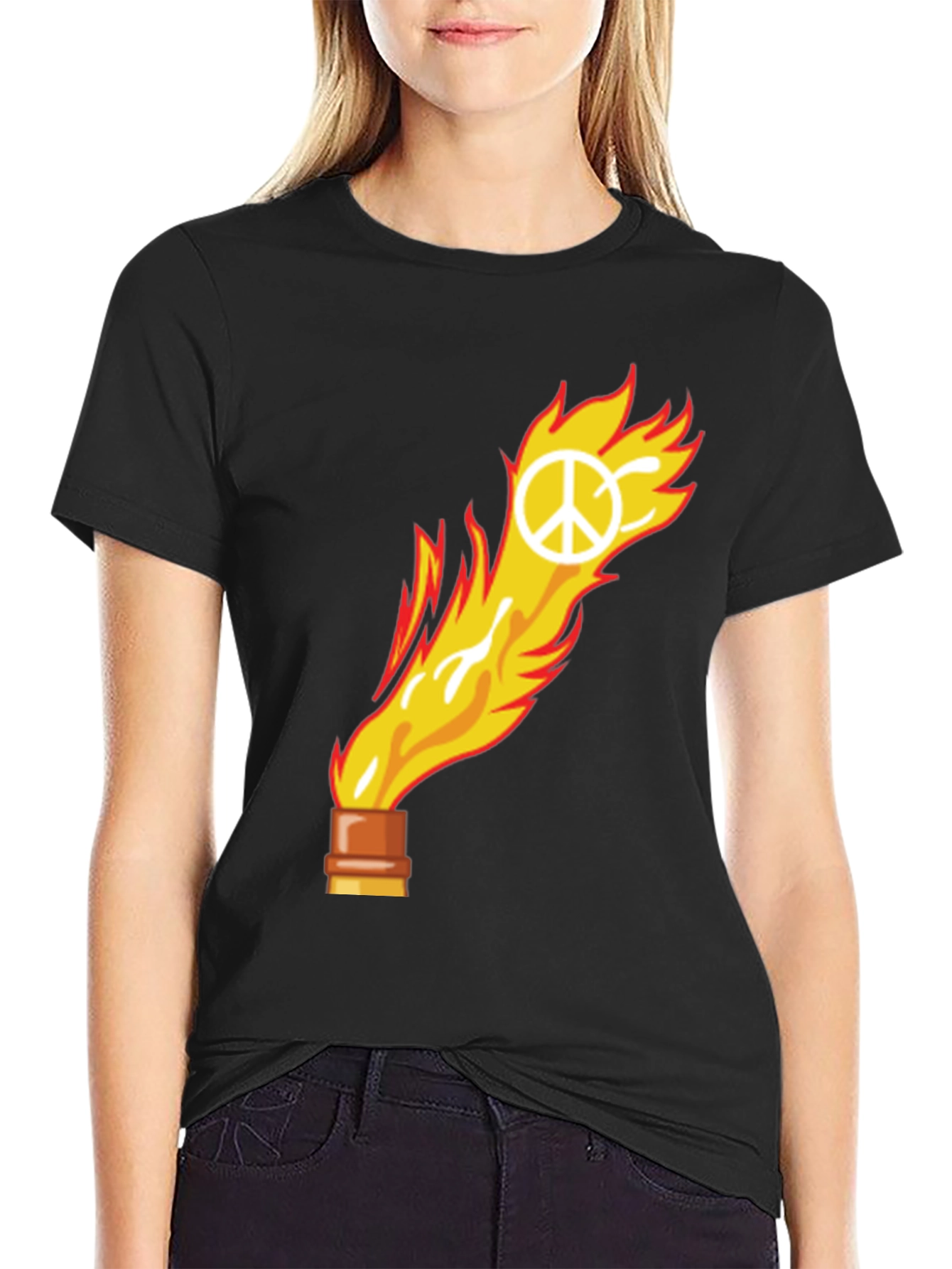 Flame Peace Sign Graphic Tee - Unisex Cotton T-Shirt