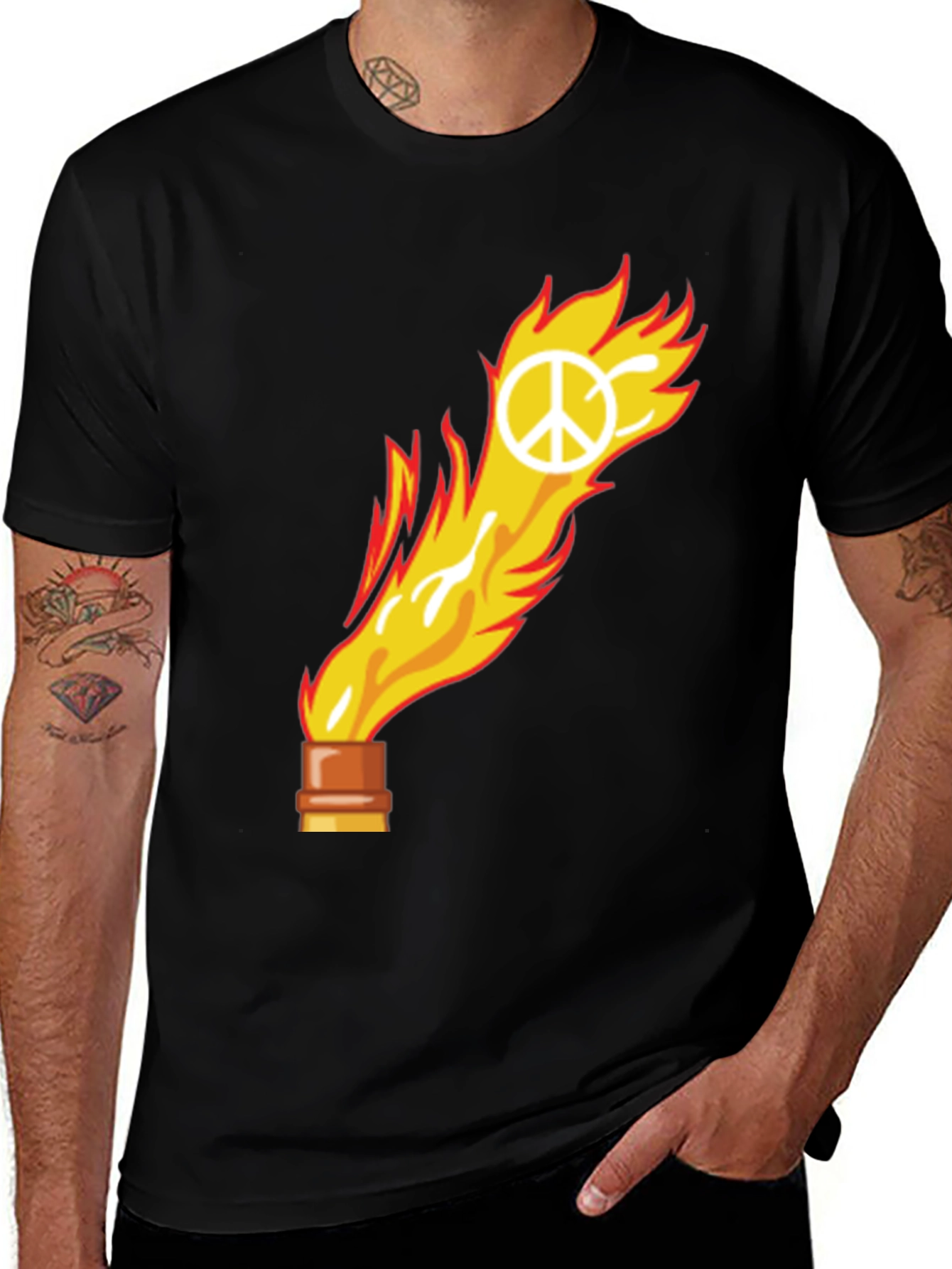 Flame Peace Sign Graphic Tee - Unisex Cotton T-Shirt