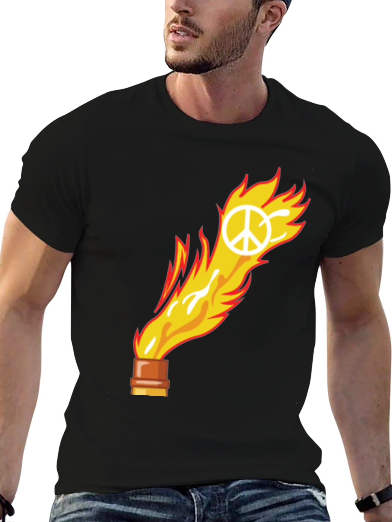 Flame Peace Sign Graphic Tee - Unisex Cotton T-Shirt