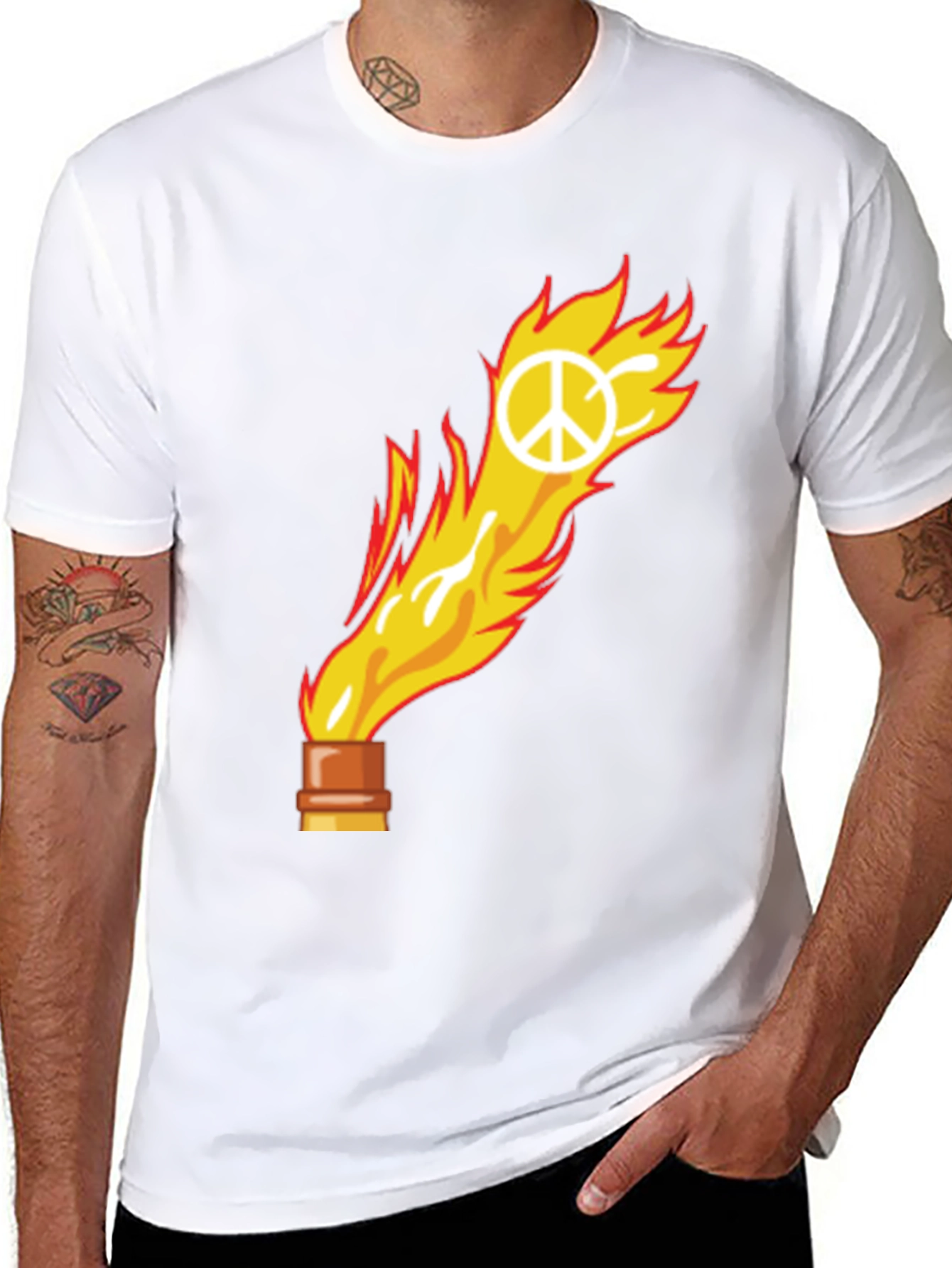 Flame Peace Sign Graphic Tee - Unisex Cotton T-Shirt