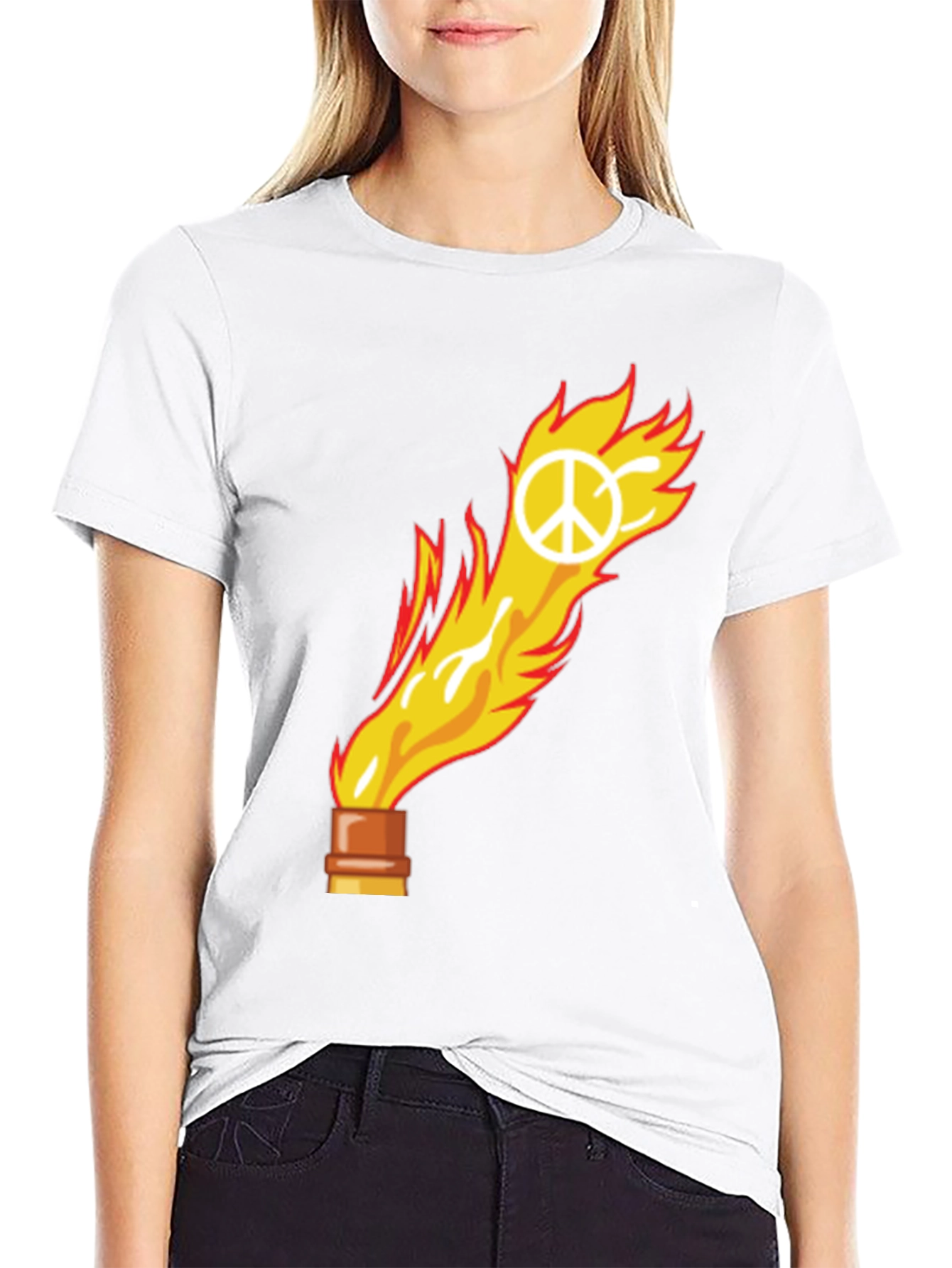 Flame Peace Sign Graphic Tee - Unisex Cotton T-Shirt