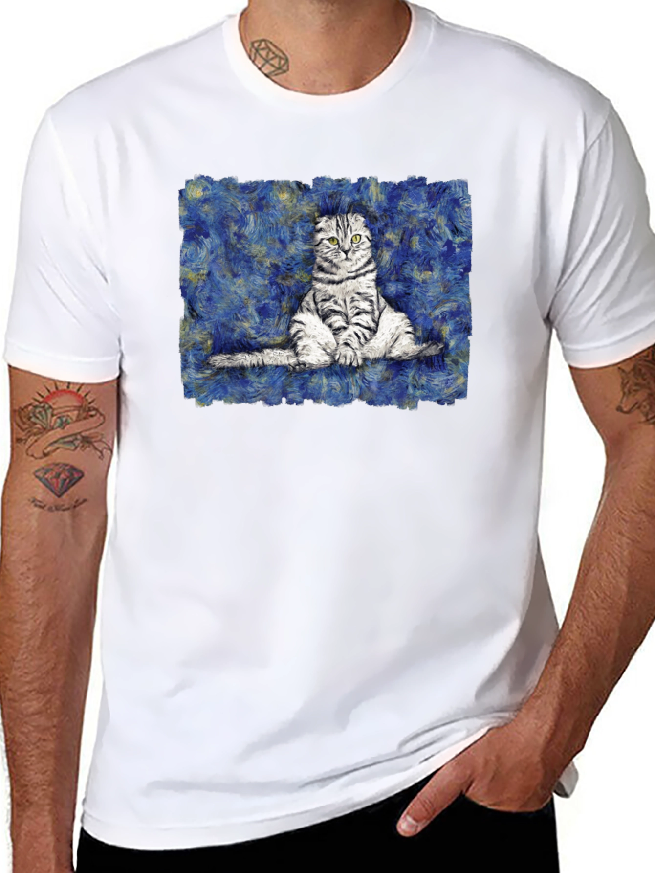 Cat Starry Night Style T-Shirt