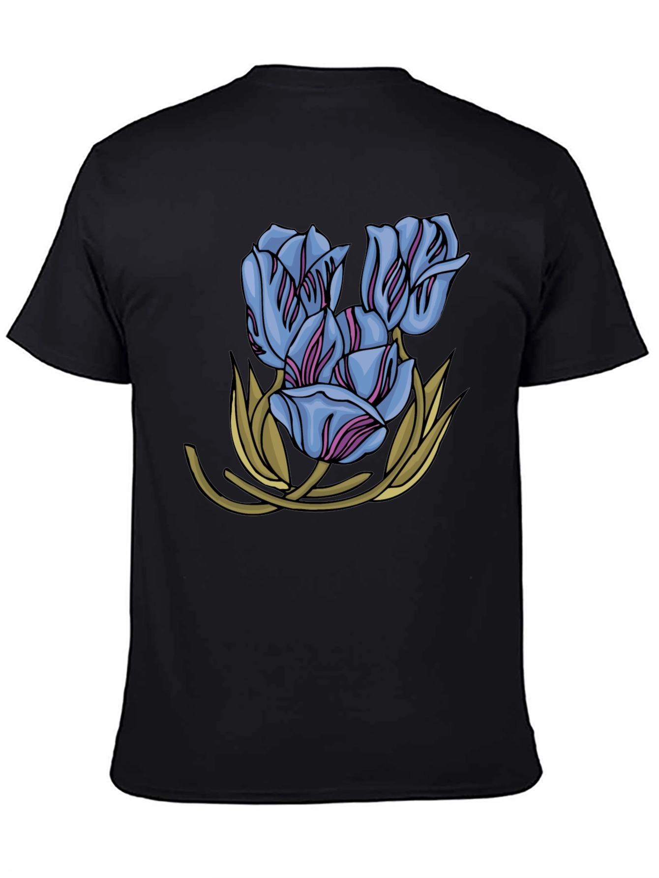 Floral Tulip Graphic Print Black T-Shirt