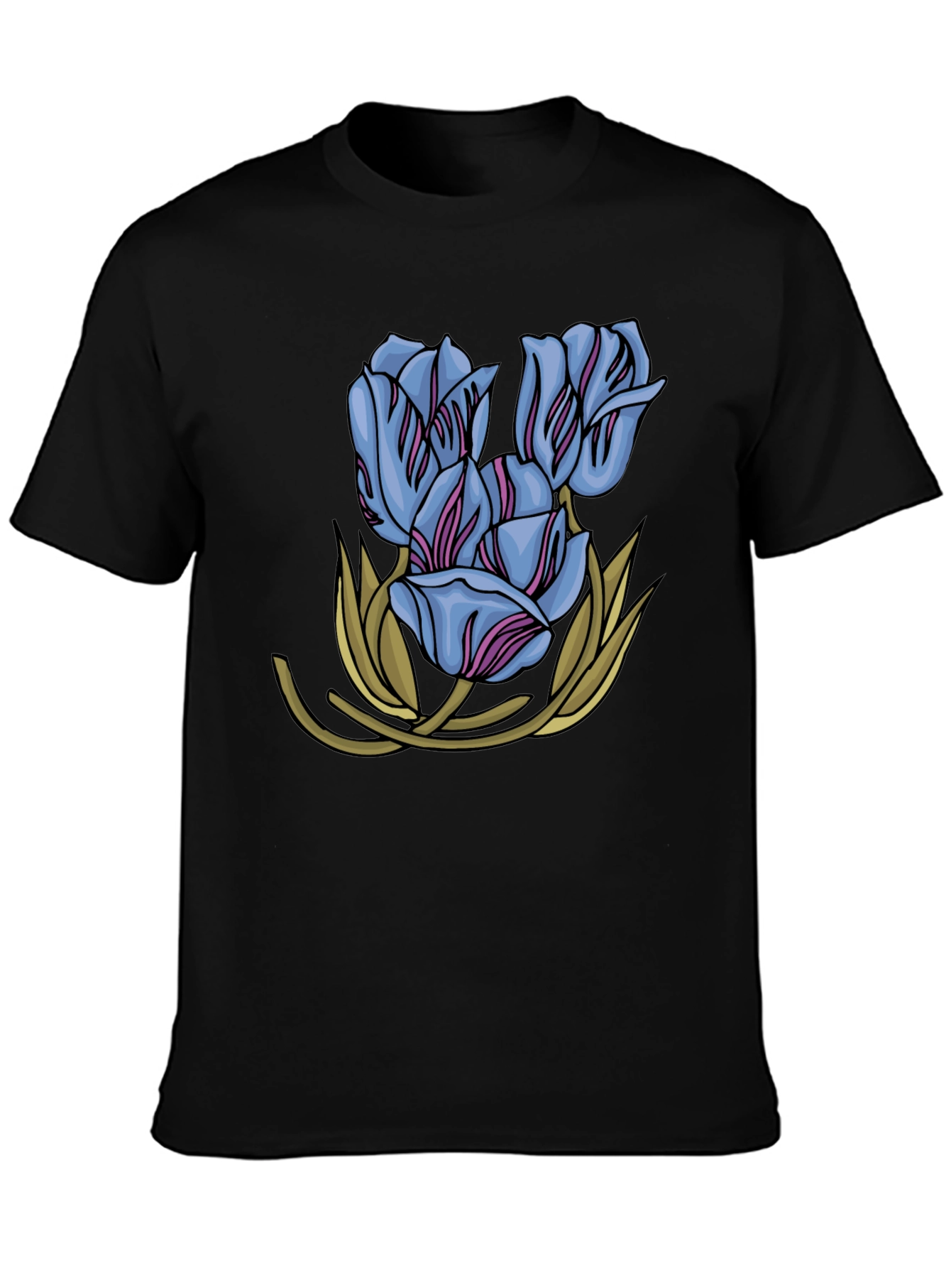 Floral Tulip Graphic Print Black T-Shirt
