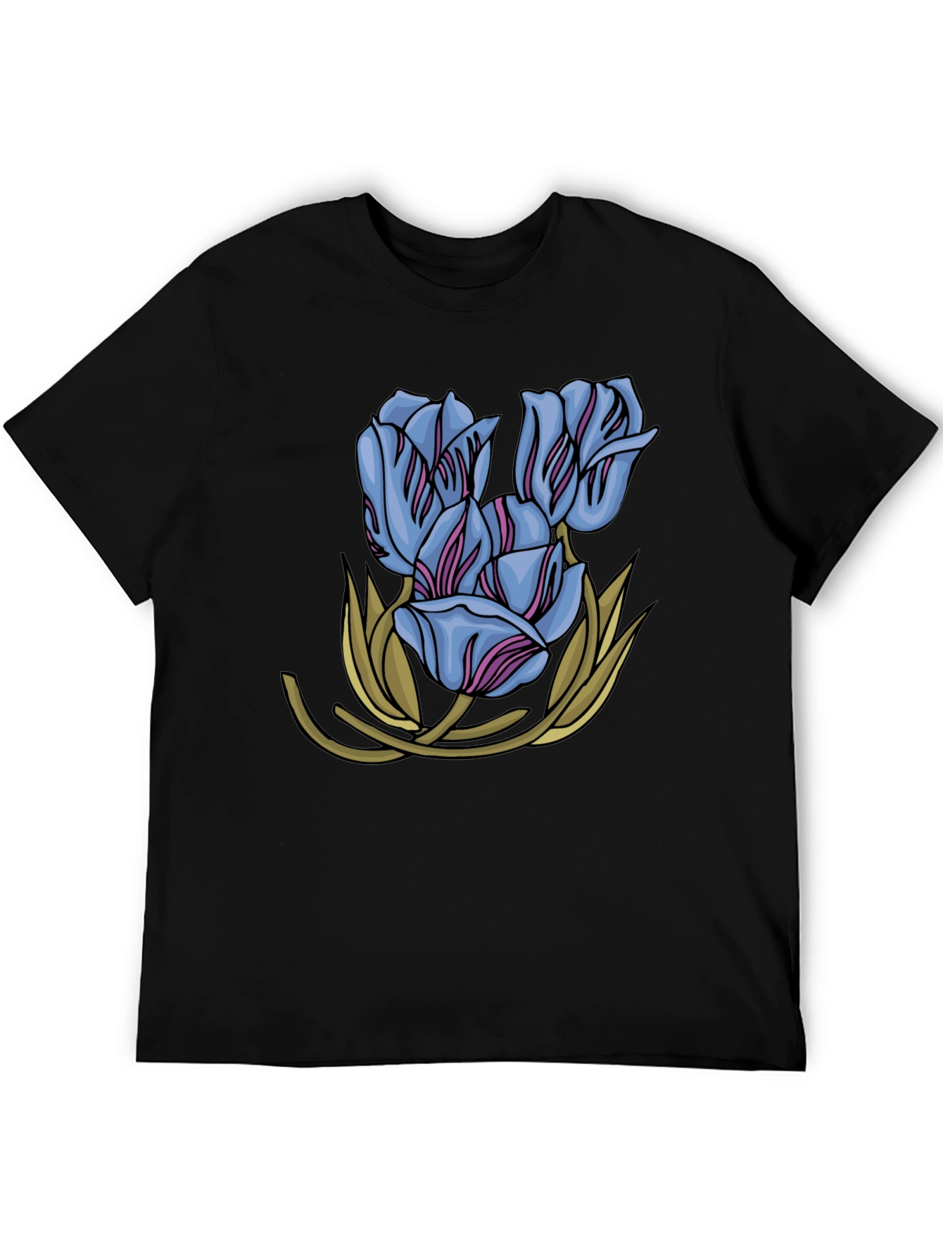 Floral Tulip Graphic Print Black T-Shirt